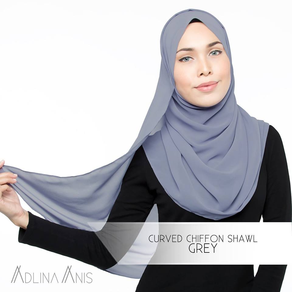 Curved Chiffon Shawl - Grey - Premium Chiffon - Adlina Anis - Third Culture Boutique