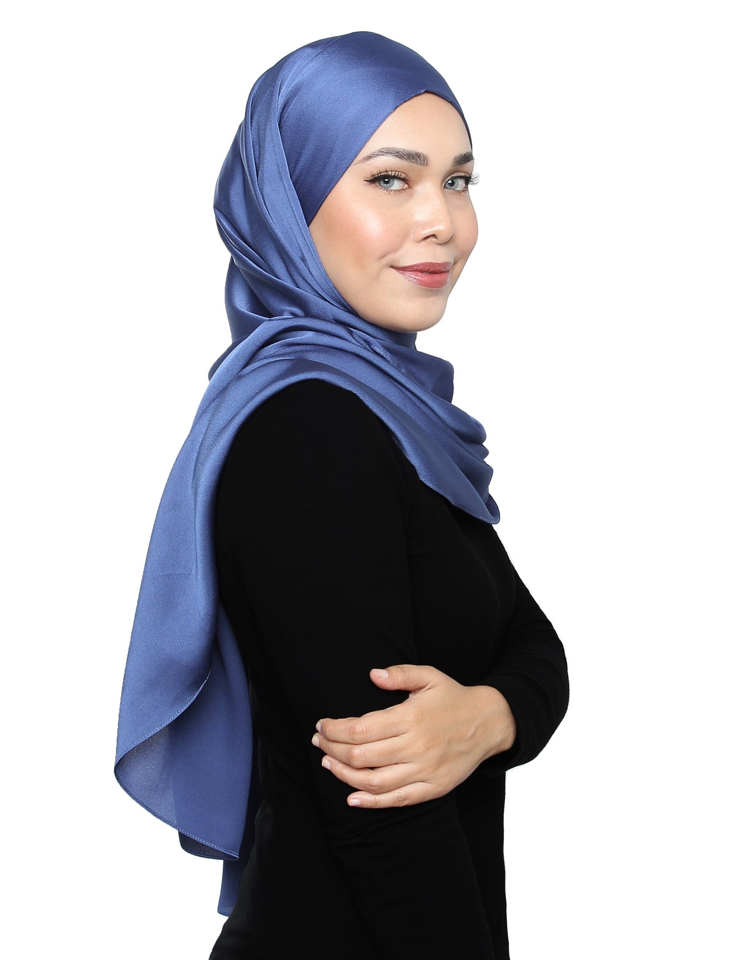 Lux Square Satin Crepe Shawl - Blue Cornflower - Third Culture Boutique