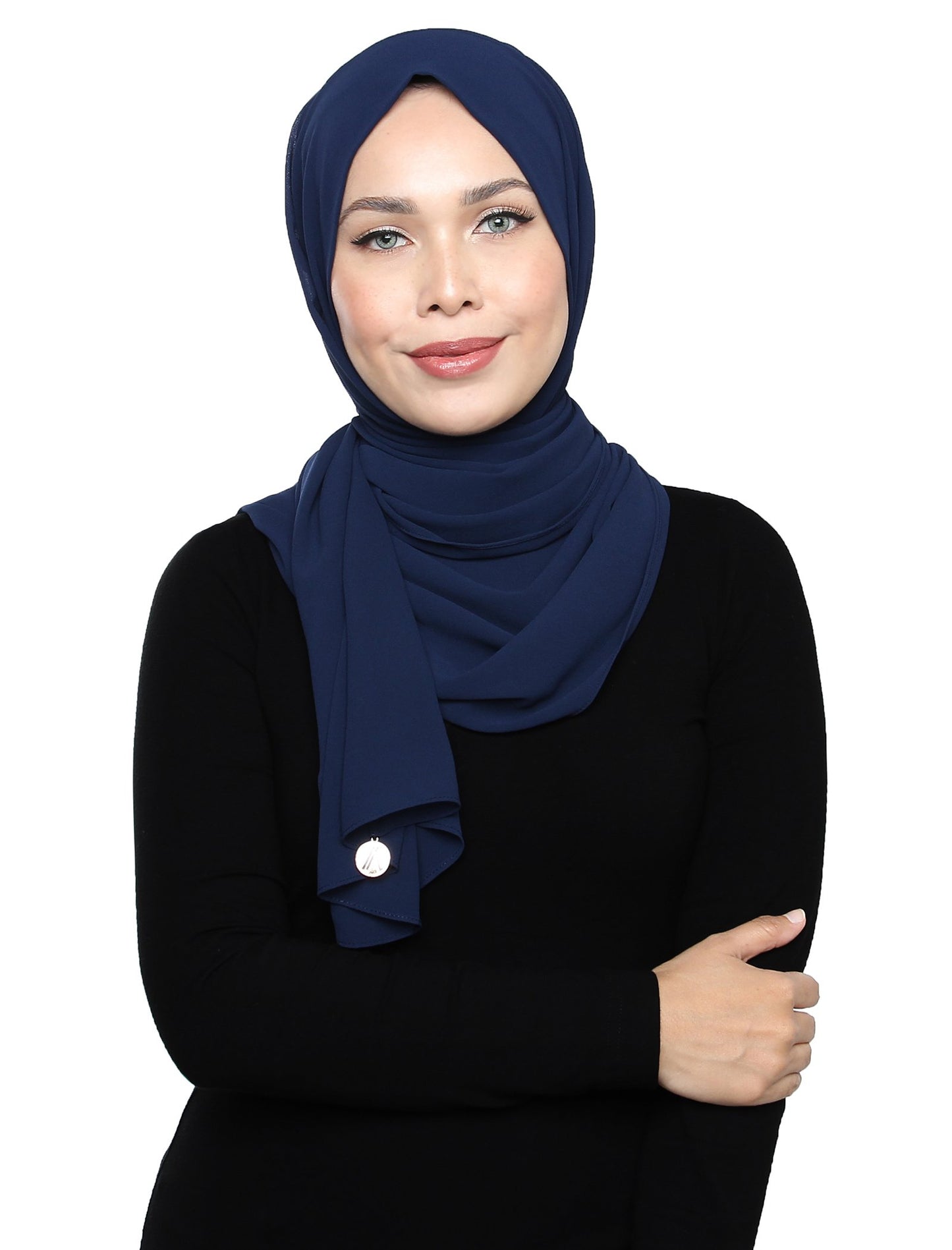 Lux Square Chiffon Shawl - Navy - Third Culture Boutique
