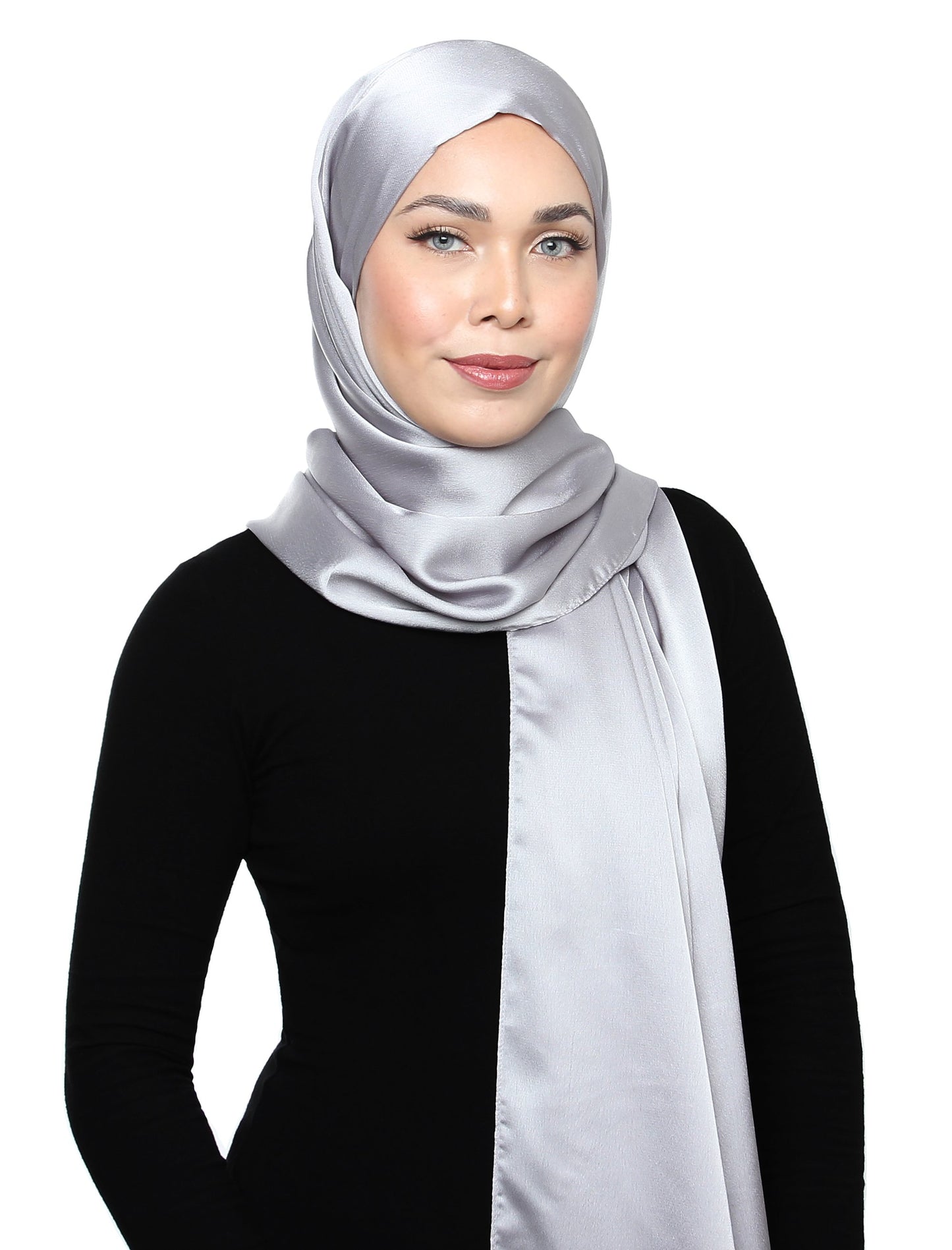 Lux Square Satin Crepe Shawl - Silver - Third Culture Boutique