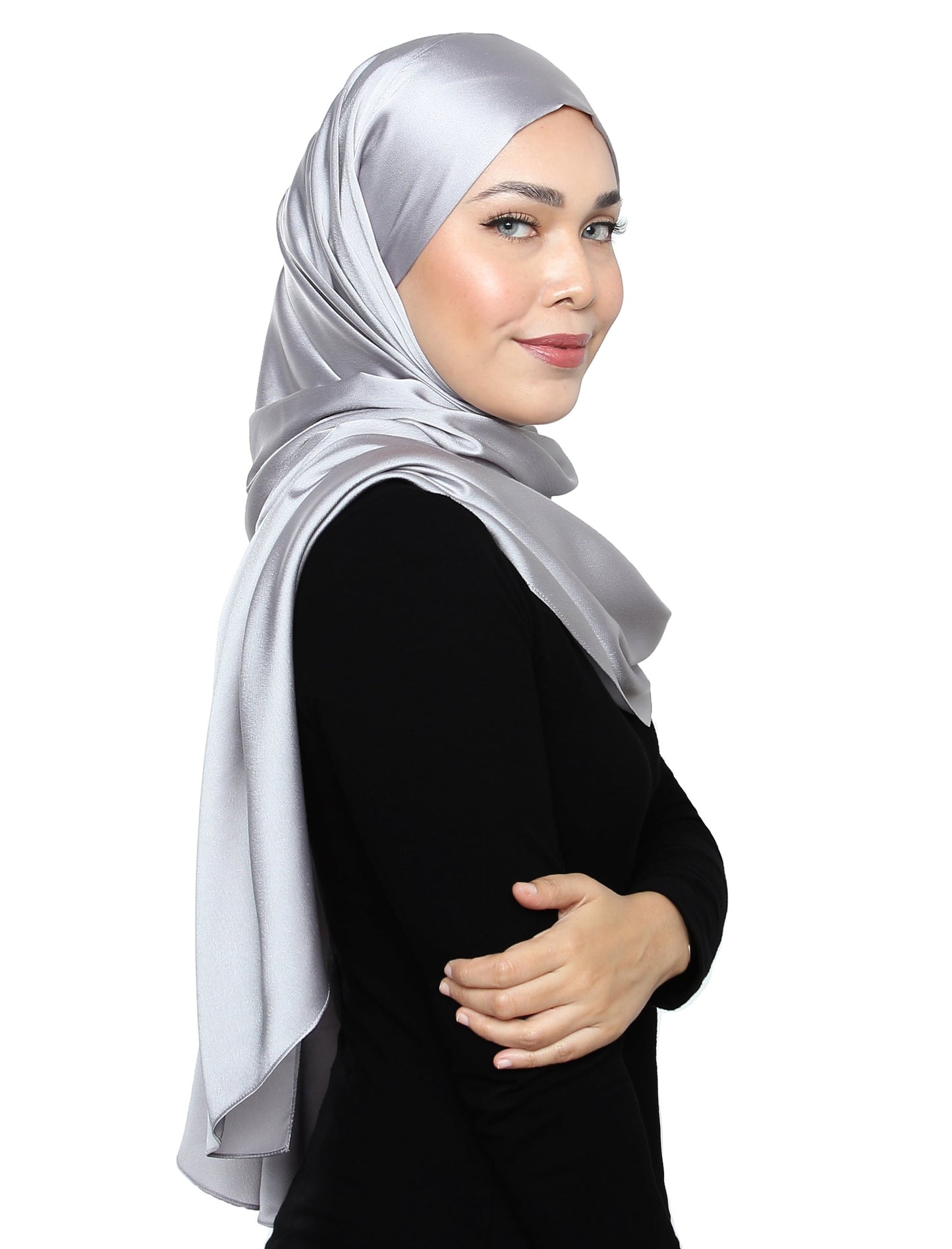 Lux Square Satin Crepe Shawl - Silver - Third Culture Boutique