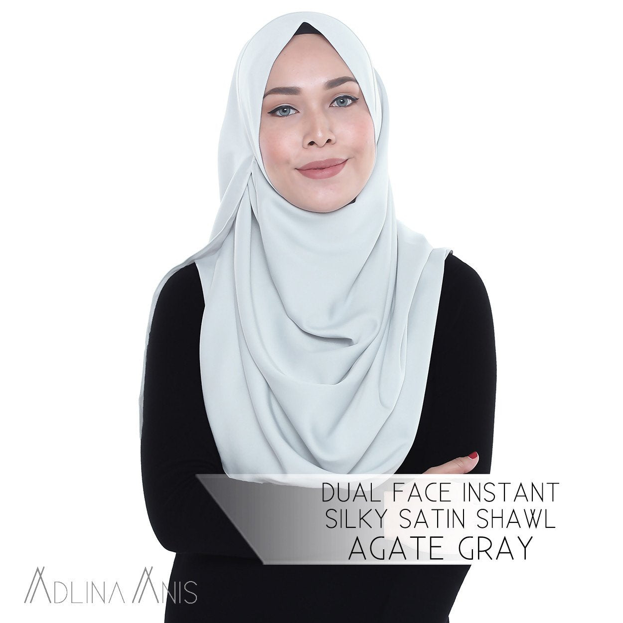 Dual Face Instant Silky Satin Shawl - Agate Grey - Instant Hijabs - Adlina Anis - Third Culture Boutique