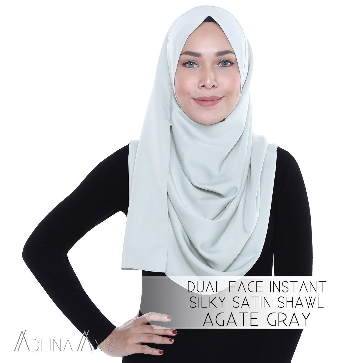 Dual Face Instant Silky Satin Shawl - Agate Grey - Instant Hijabs - Adlina Anis - Third Culture Boutique