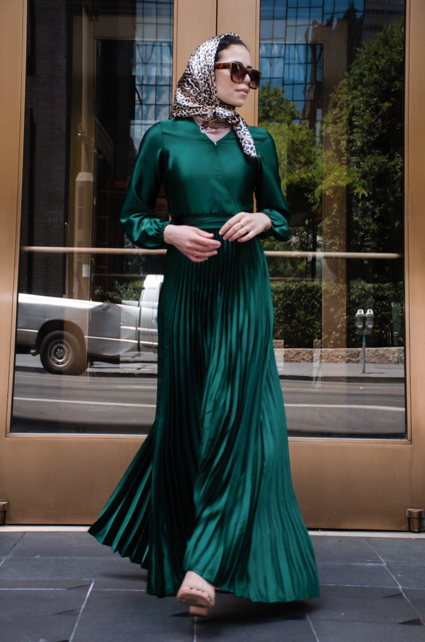 PRE-ORDER: Ayla Pleated Satin Gown - Emerald - Dresses - Niswa Fashion - Third Culture Boutique