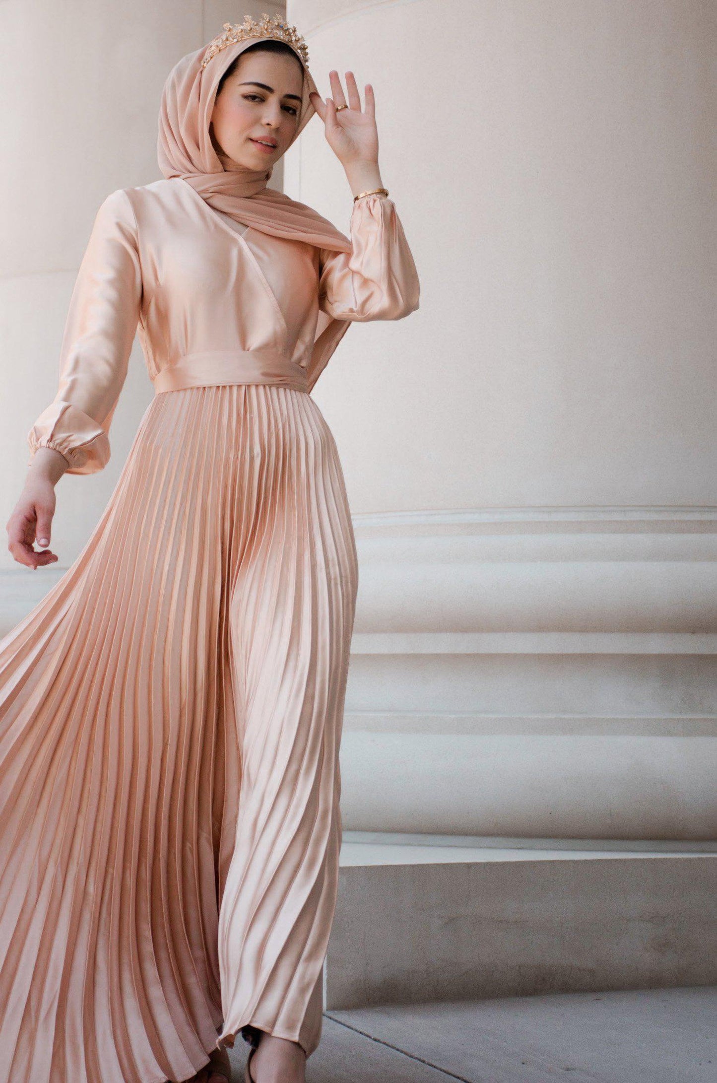 PRE-ORDER: Ayla Pleated Satin Gown - Sunlight Gold - Dresses - Niswa Fashion - Third Culture Boutique