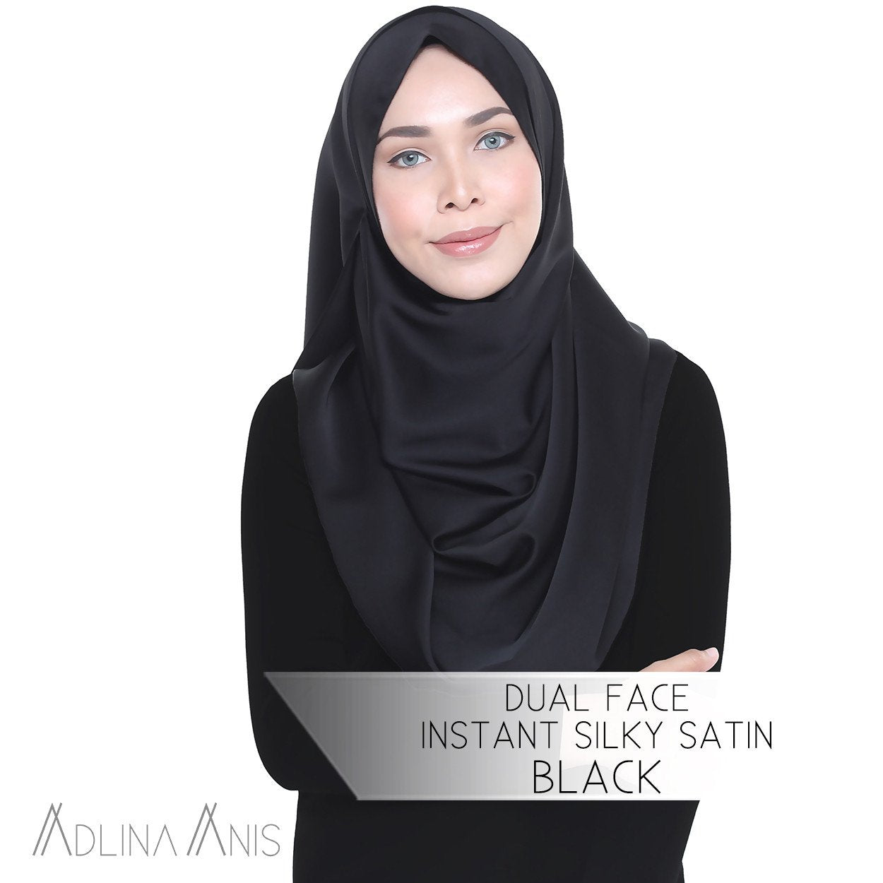 Dual Face Instant Silky Satin Shawl - Black - Instant Hijabs - Adlina Anis - Third Culture Boutique