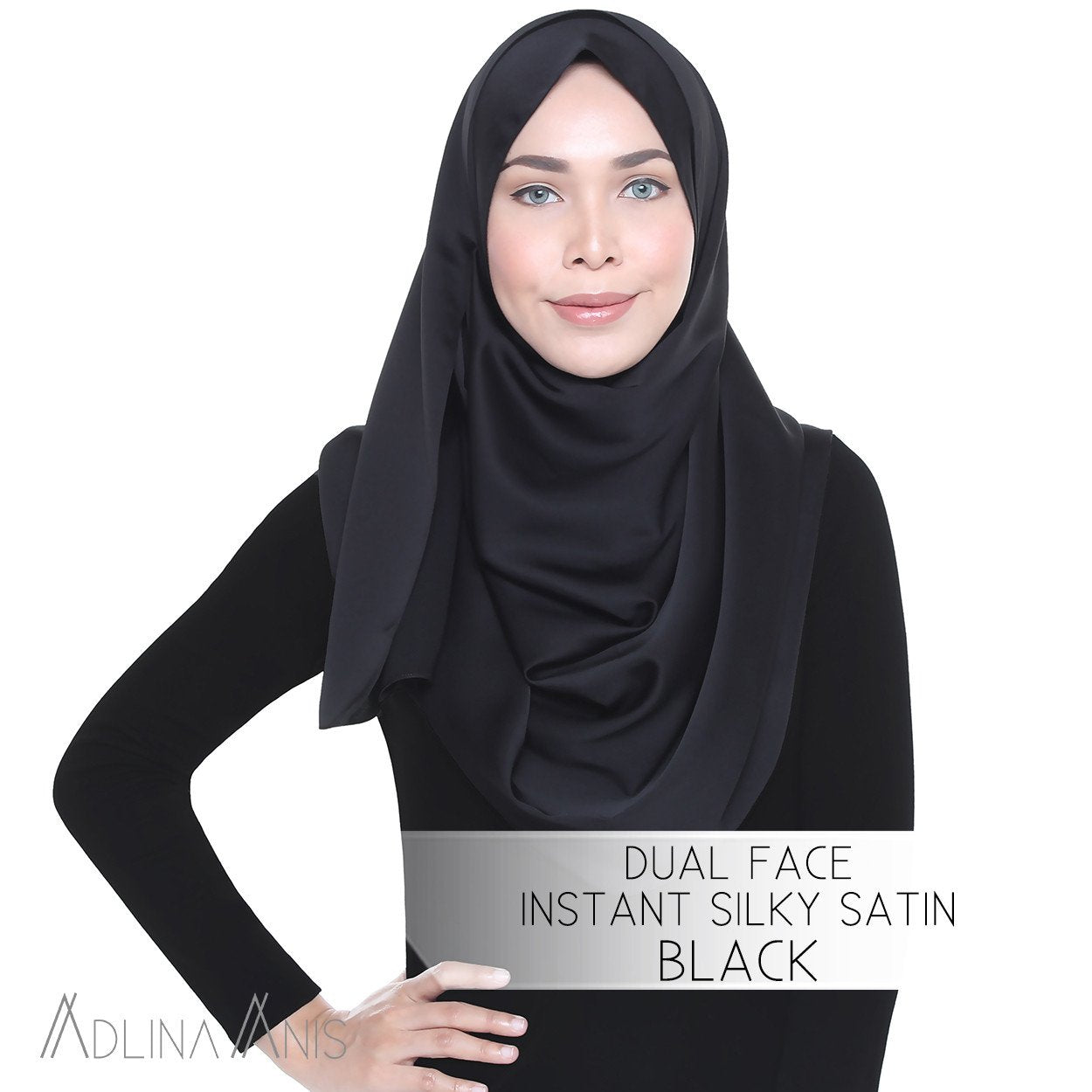 Dual Face Instant Silky Satin Shawl - Black - Instant Hijabs - Adlina Anis - Third Culture Boutique