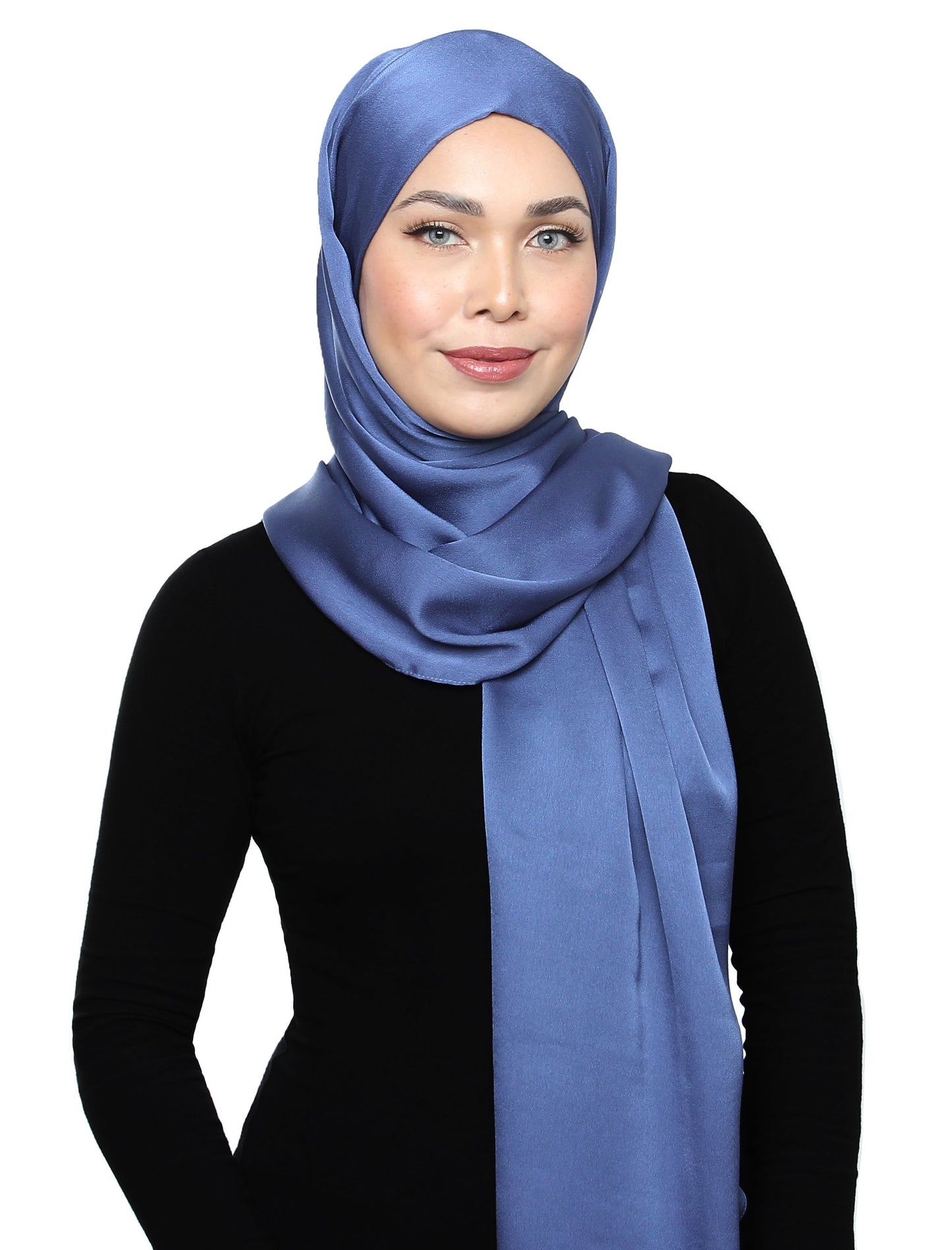 Lux Square Satin Crepe Shawl - Blue Cornflower - Third Culture Boutique