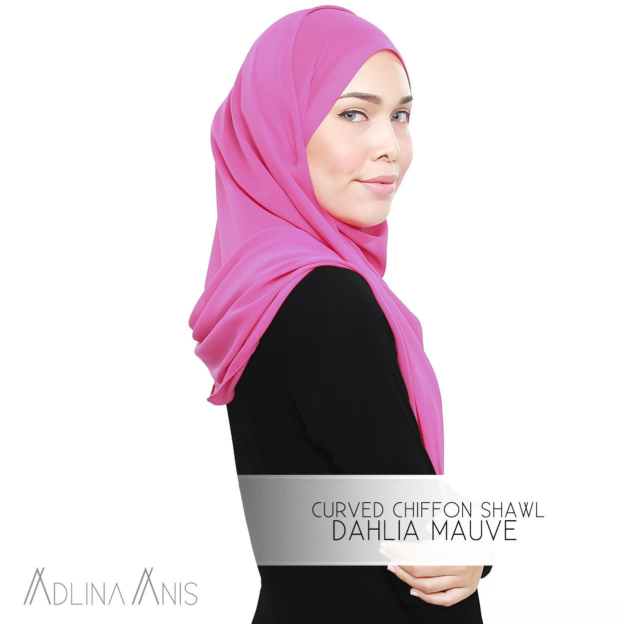 Curved Chiffon Shawl - Dahlia Mauve - Premium Chiffon - Adlina Anis - Third Culture Boutique