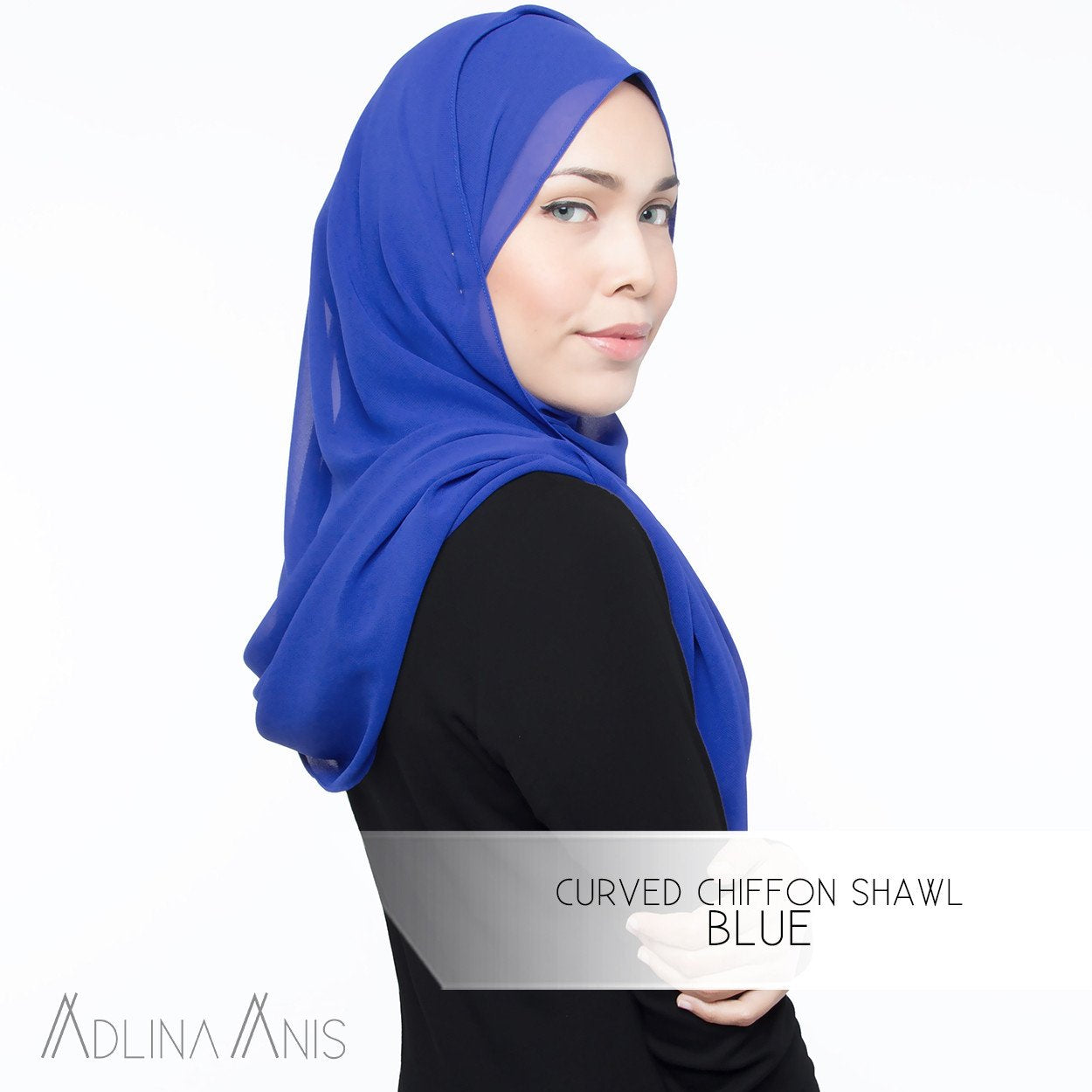 Curved Chiffon Shawl - Blue - Premium Chiffon - Adlina Anis - Third Culture Boutique
