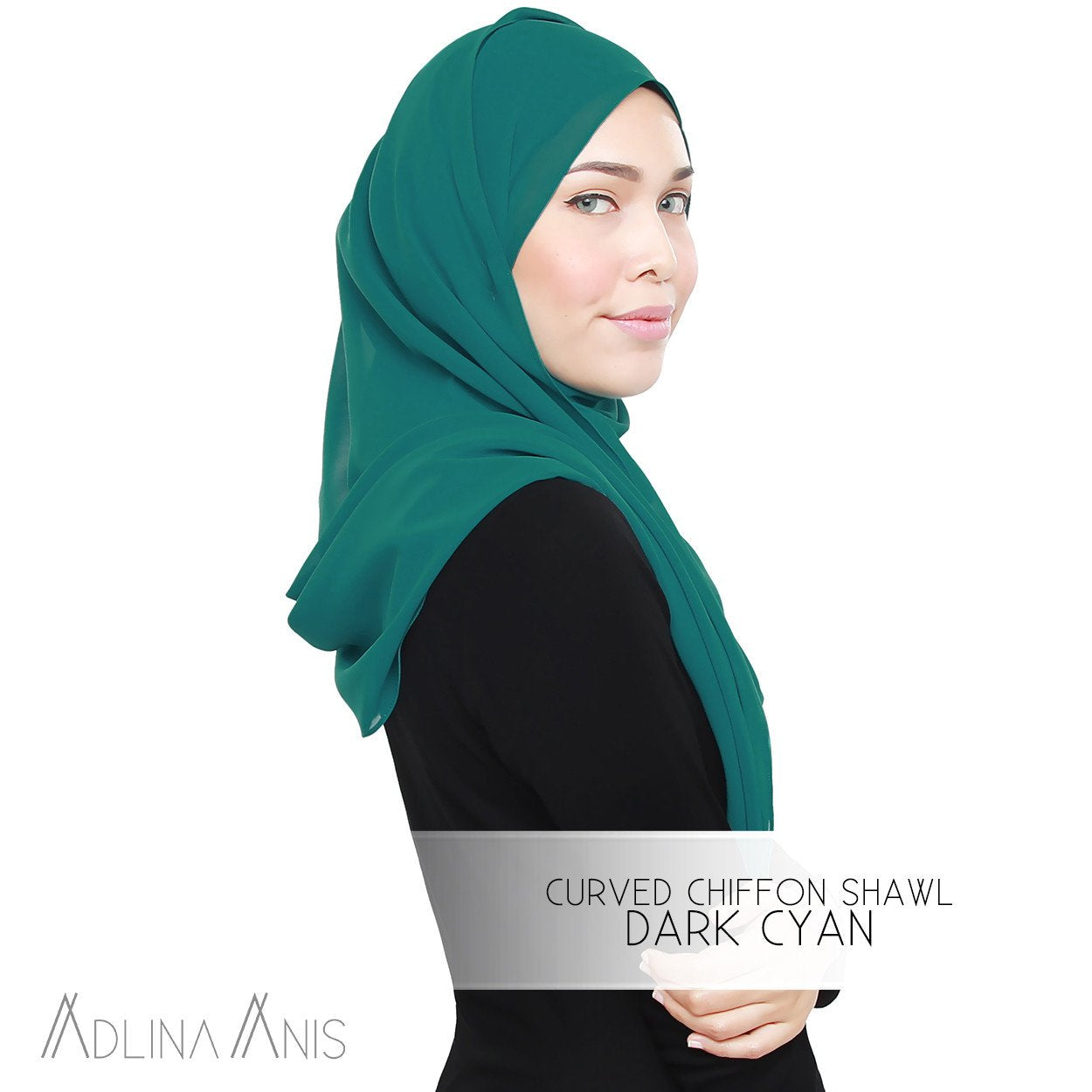 Curved Chiffon Shawl - Dark Cyan - Premium Chiffon - Adlina Anis - Third Culture Boutique