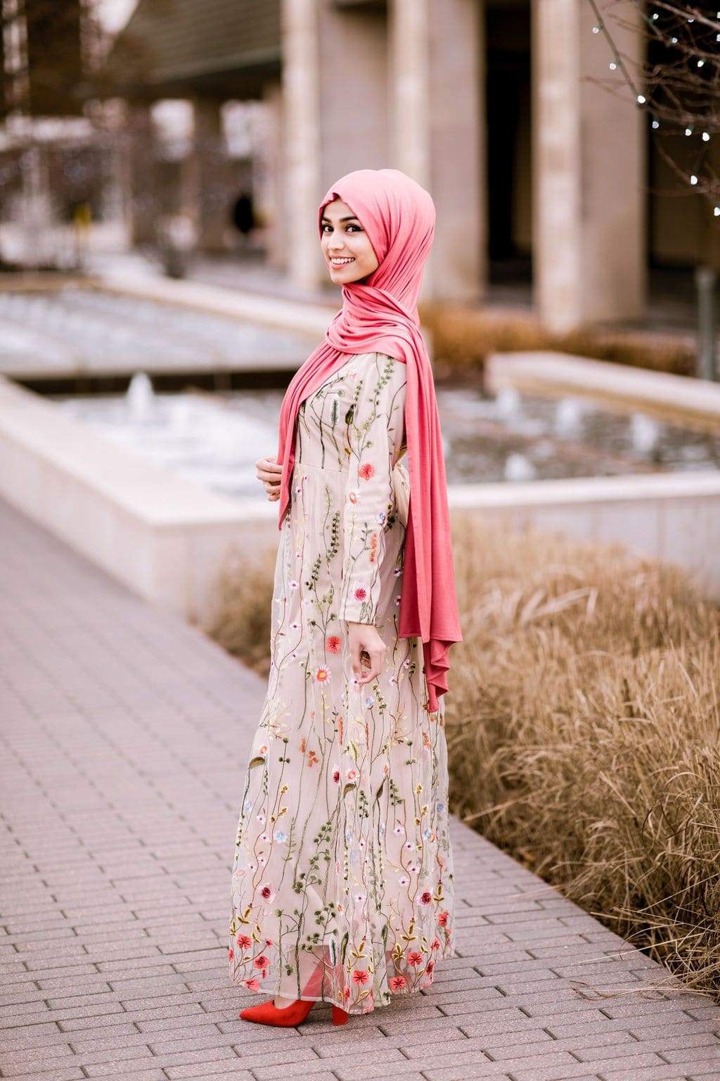 PRE-ORDER: Floral Embroidered Tulle Evening Dress - Nude - Dresses - Niswa Fashion - Third Culture Boutique