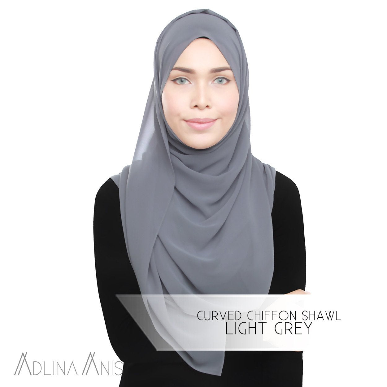 Curved Chiffon Shawl - Light Grey - Premium Chiffon - Adlina Anis - Third Culture Boutique