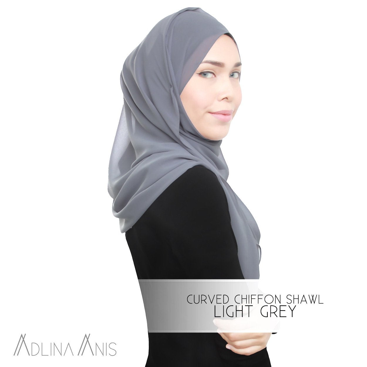 Curved Chiffon Shawl - Light Grey - Premium Chiffon - Adlina Anis - Third Culture Boutique