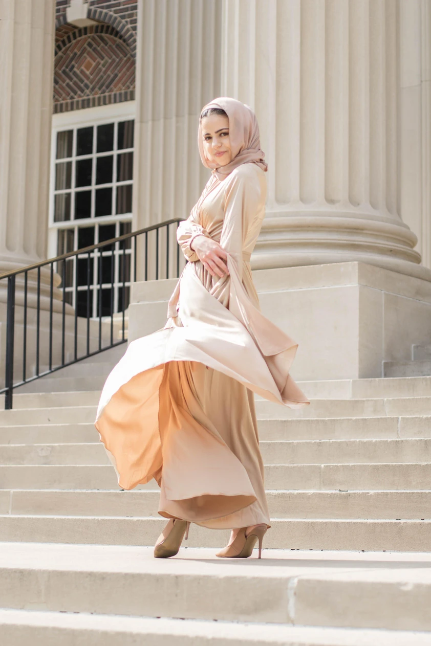 PRE-ORDER: Modest Satin Dress - Gold Champagne - Dresses - Niswa Fashion - Third Culture Boutique