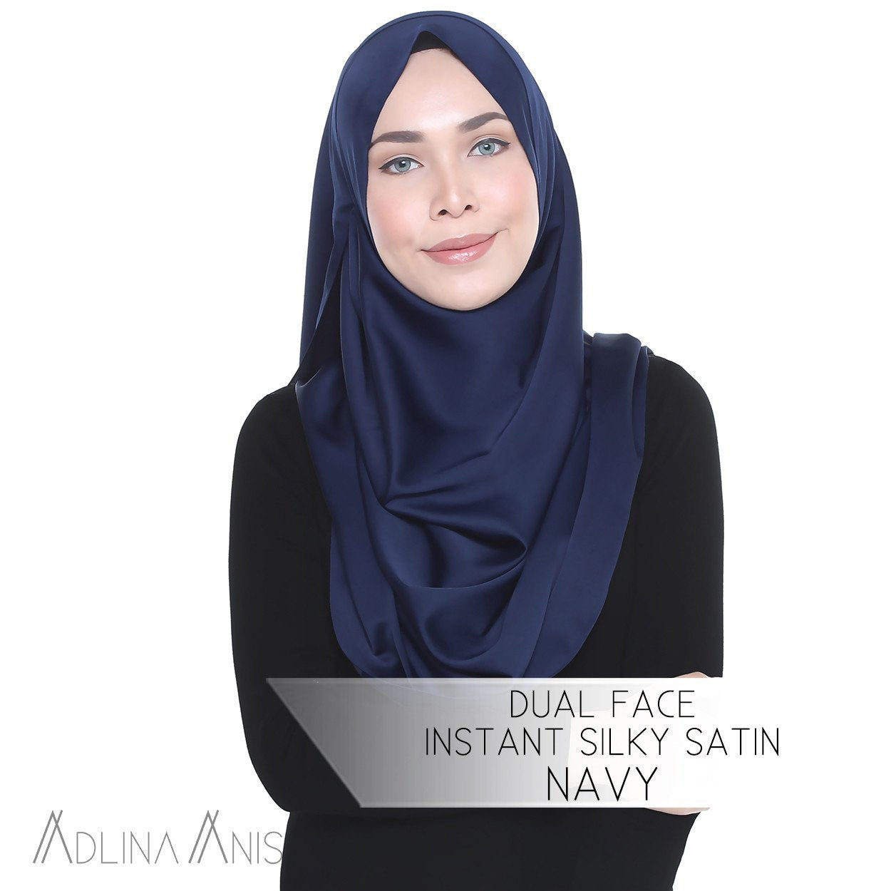 Dual Face Instant Silky Satin Shawl - Navy - Instant Hijabs - Adlina Anis - Third Culture Boutique
