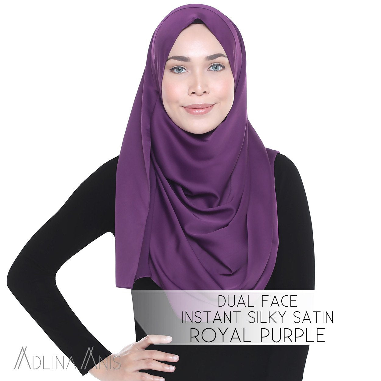 Dual Face Instant Silky Satin Shawl - Royal Purple - Instant Hijabs - Adlina Anis - Third Culture Boutique