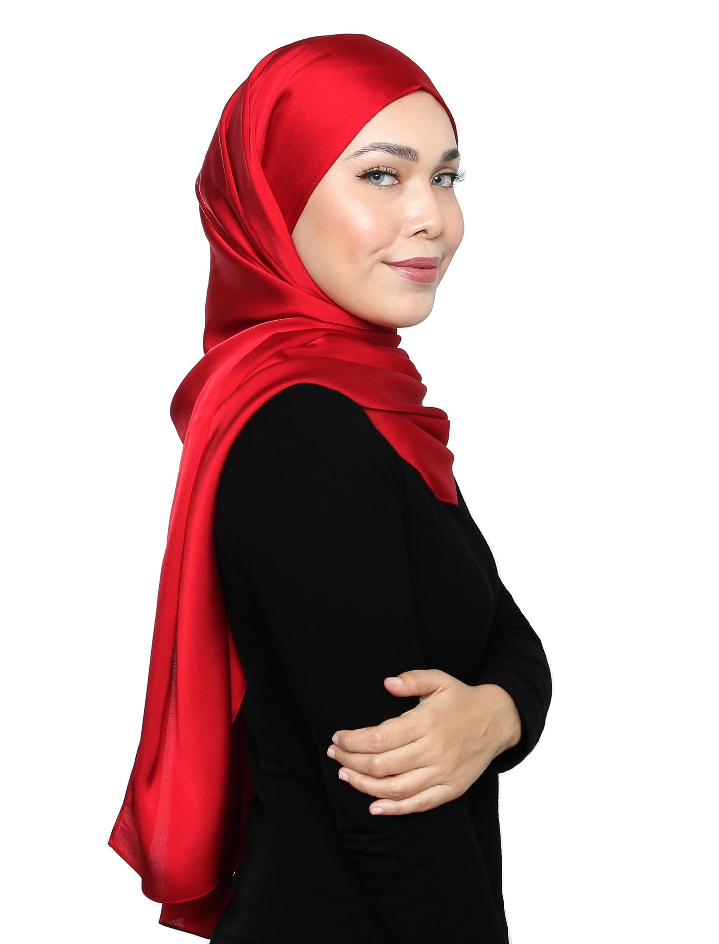 Lux Square Satin Crepe Shawl - Scarlet - Third Culture Boutique