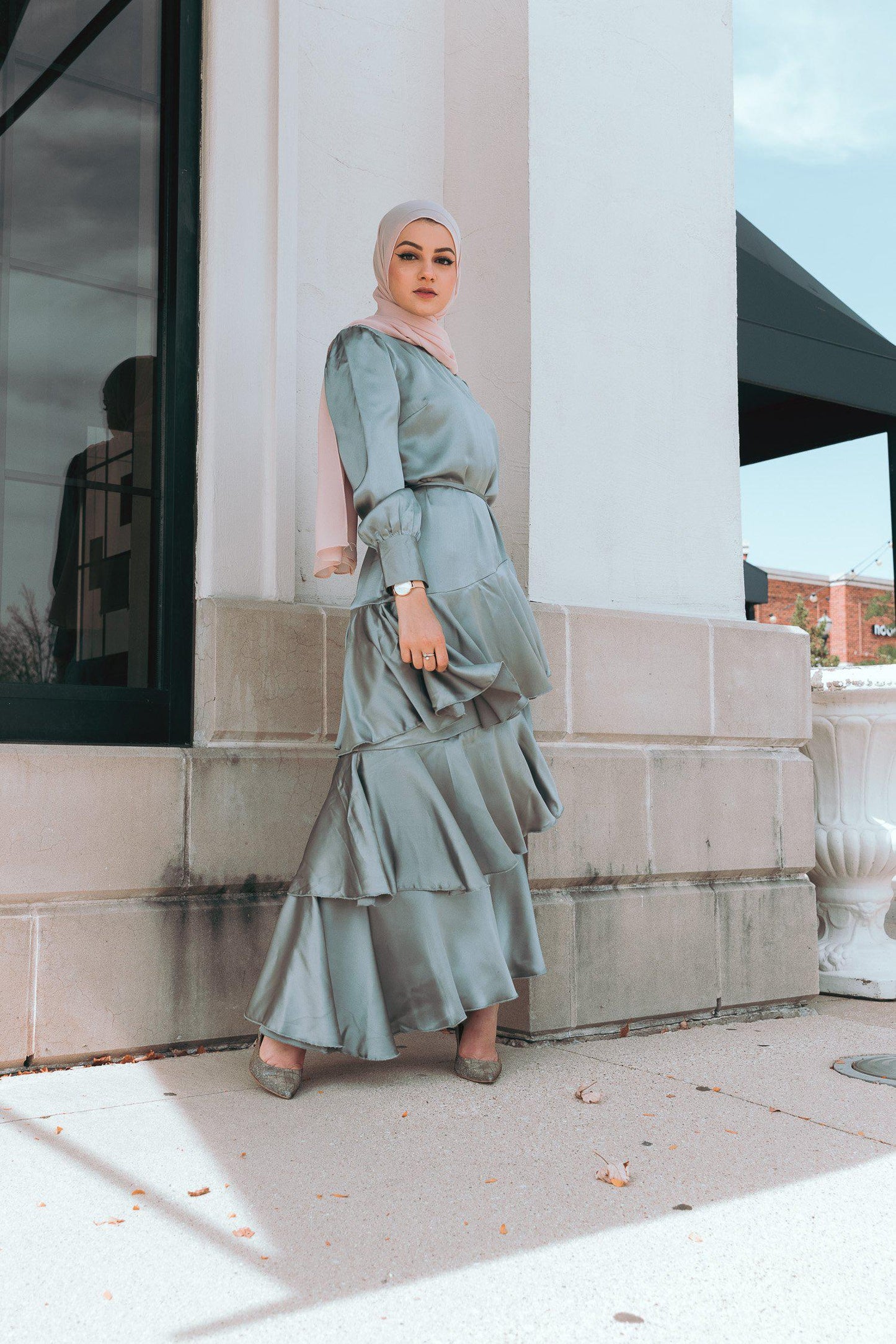 Seville Layered Satin Gown - Pale Jade - Third Culture Boutique