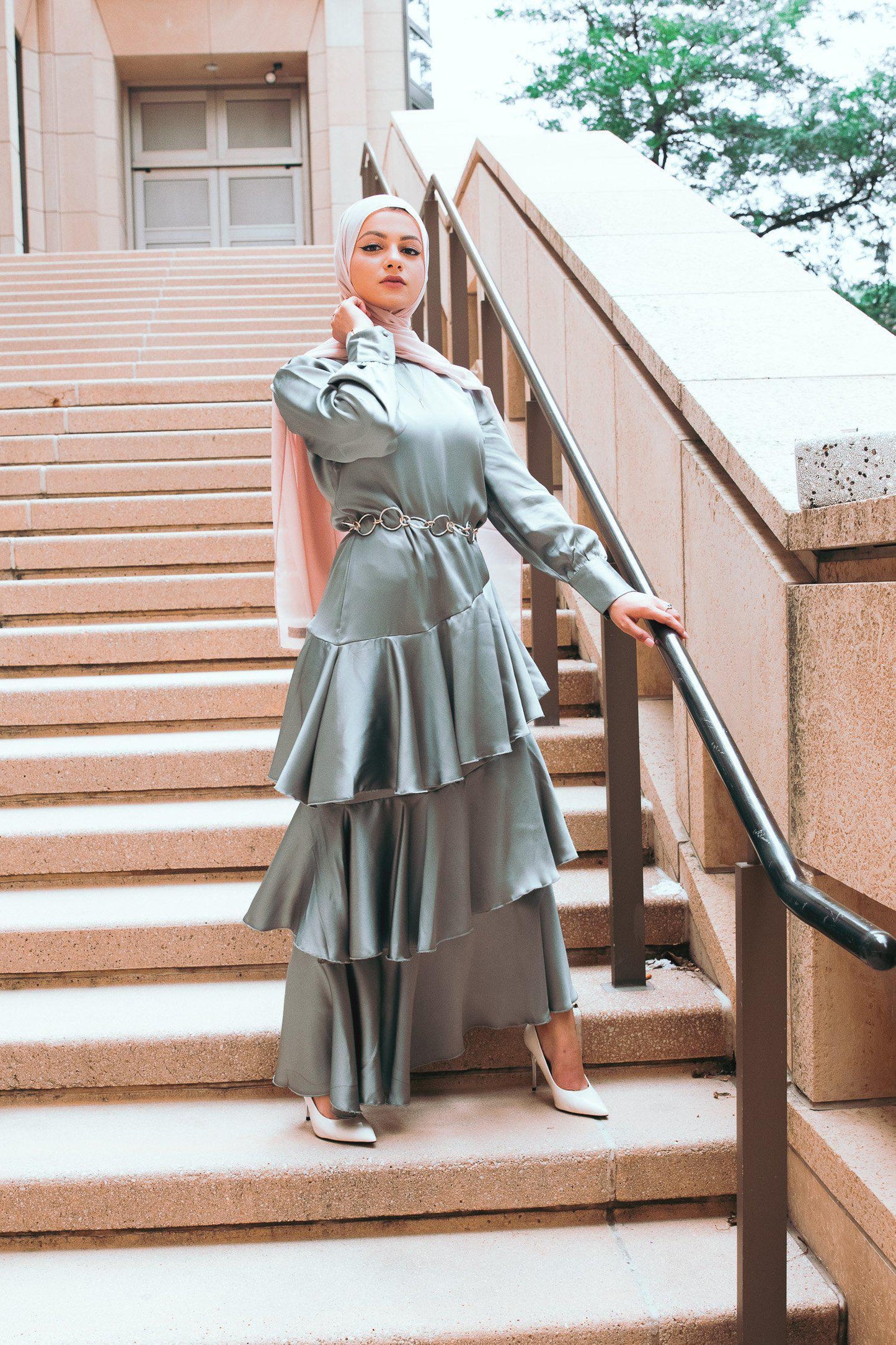 Seville Layered Satin Gown - Pale Jade - Third Culture Boutique