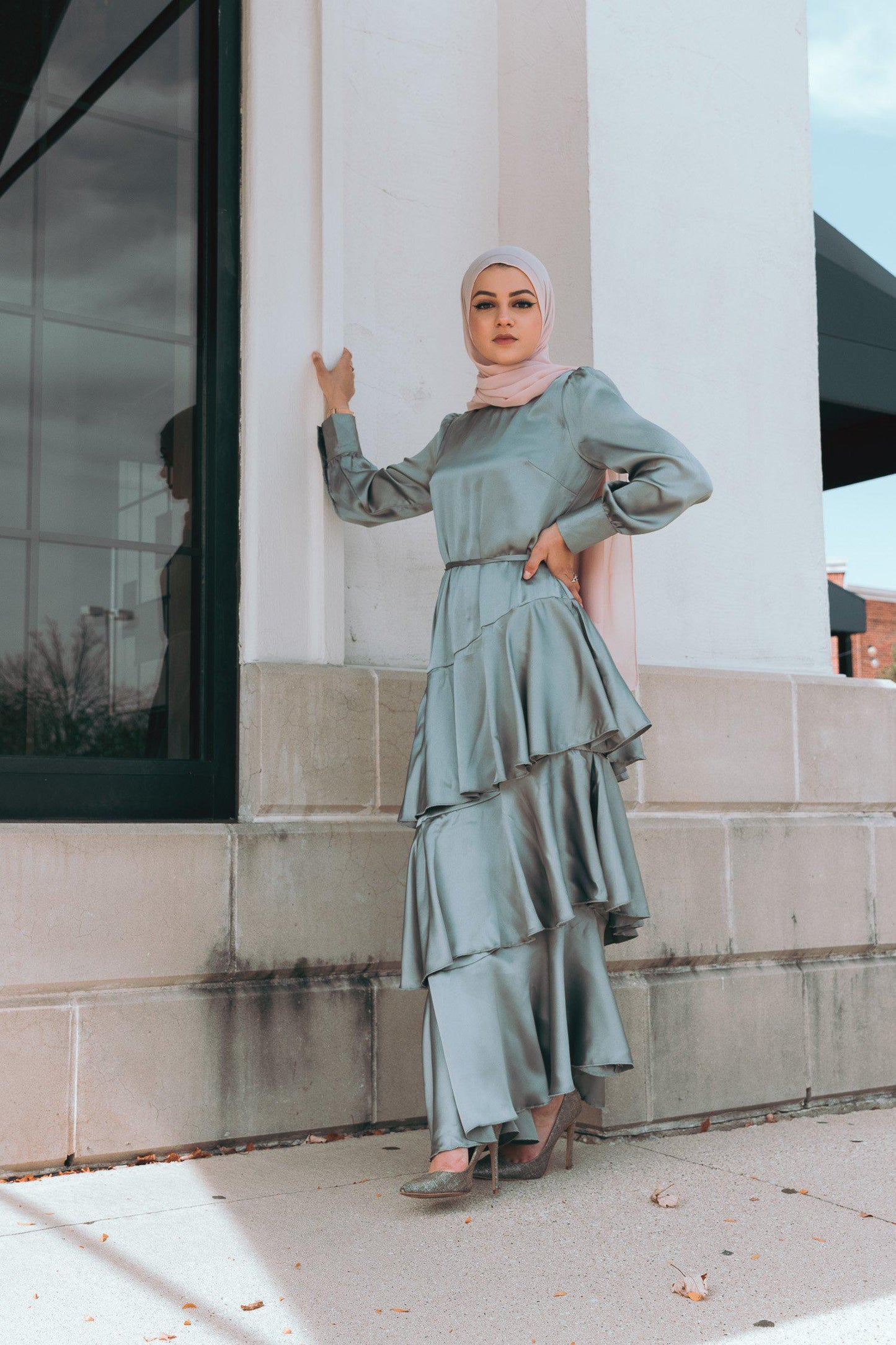 Seville Layered Satin Gown - Pale Jade - Third Culture Boutique