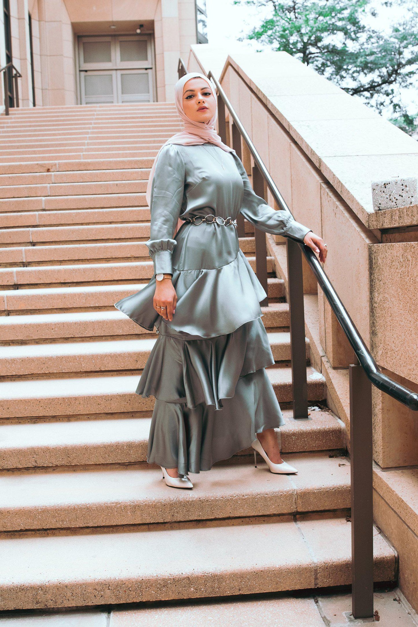 Seville Layered Satin Gown - Pale Jade - Third Culture Boutique