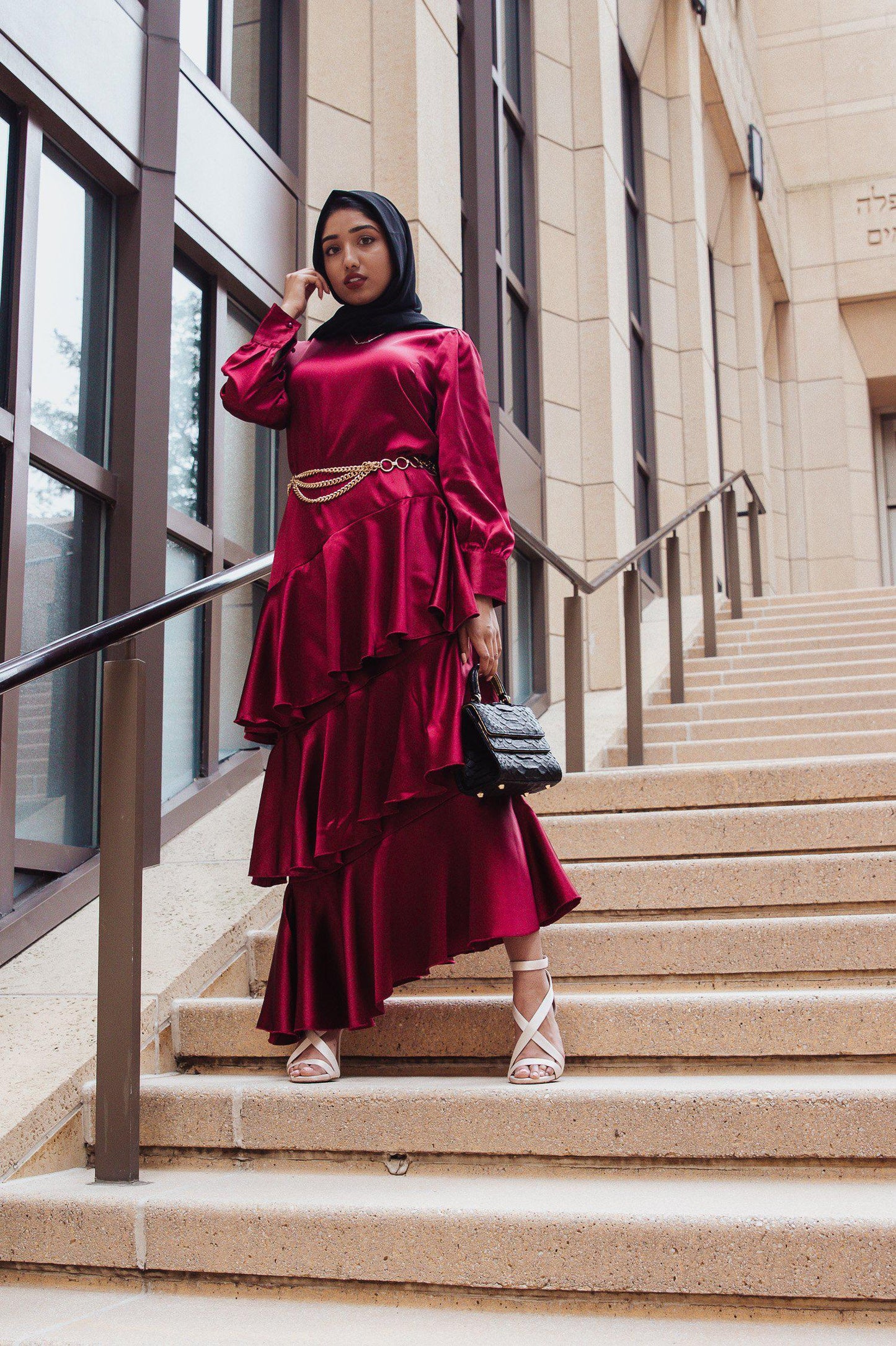 Seville Layered Satin Gown - Scarlet Ruby