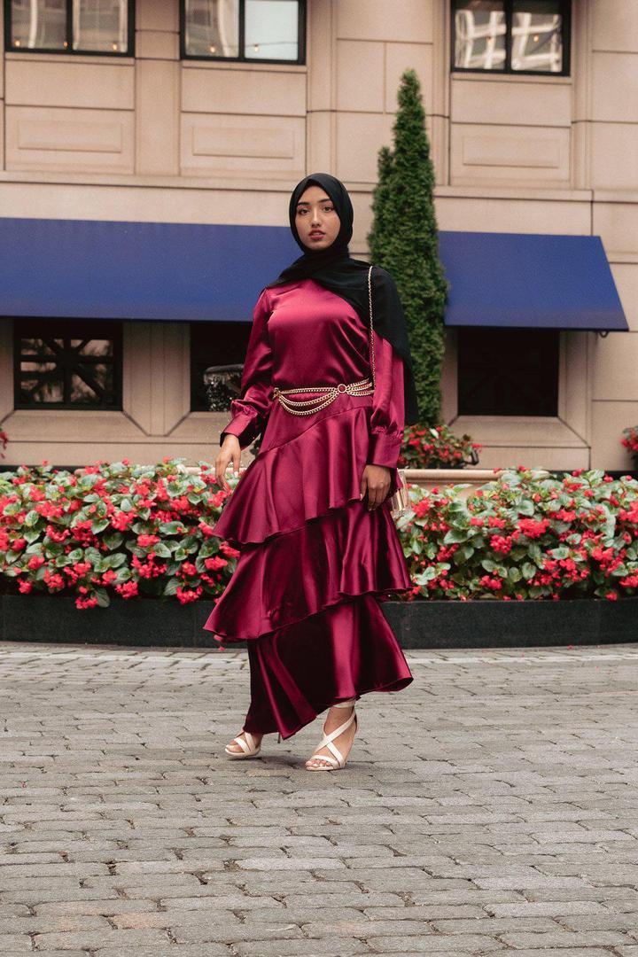 Seville Layered Satin Gown - Scarlet Ruby