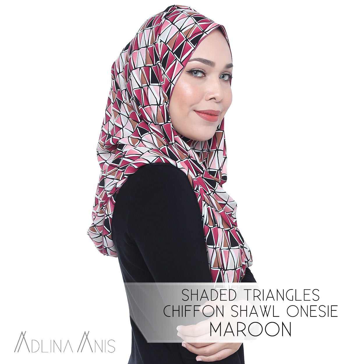Shaded Triangles Chiffon Shawl Onesie - Maroon - Instant Hijabs - Adlina Anis - Third Culture Boutique