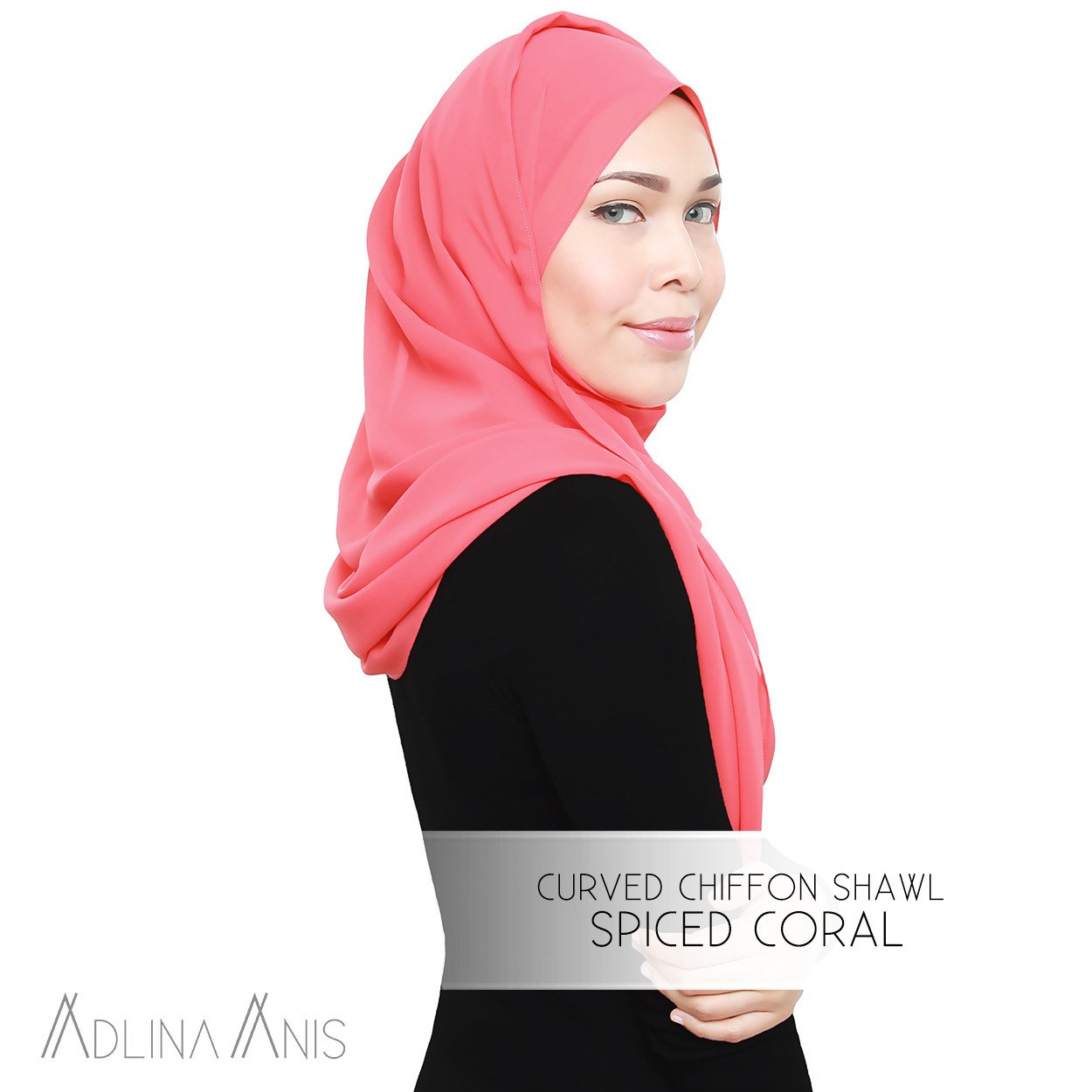 Curved Chiffon Shawl - Spiced Coral - Premium Chiffon - Adlina Anis - Third Culture Boutique