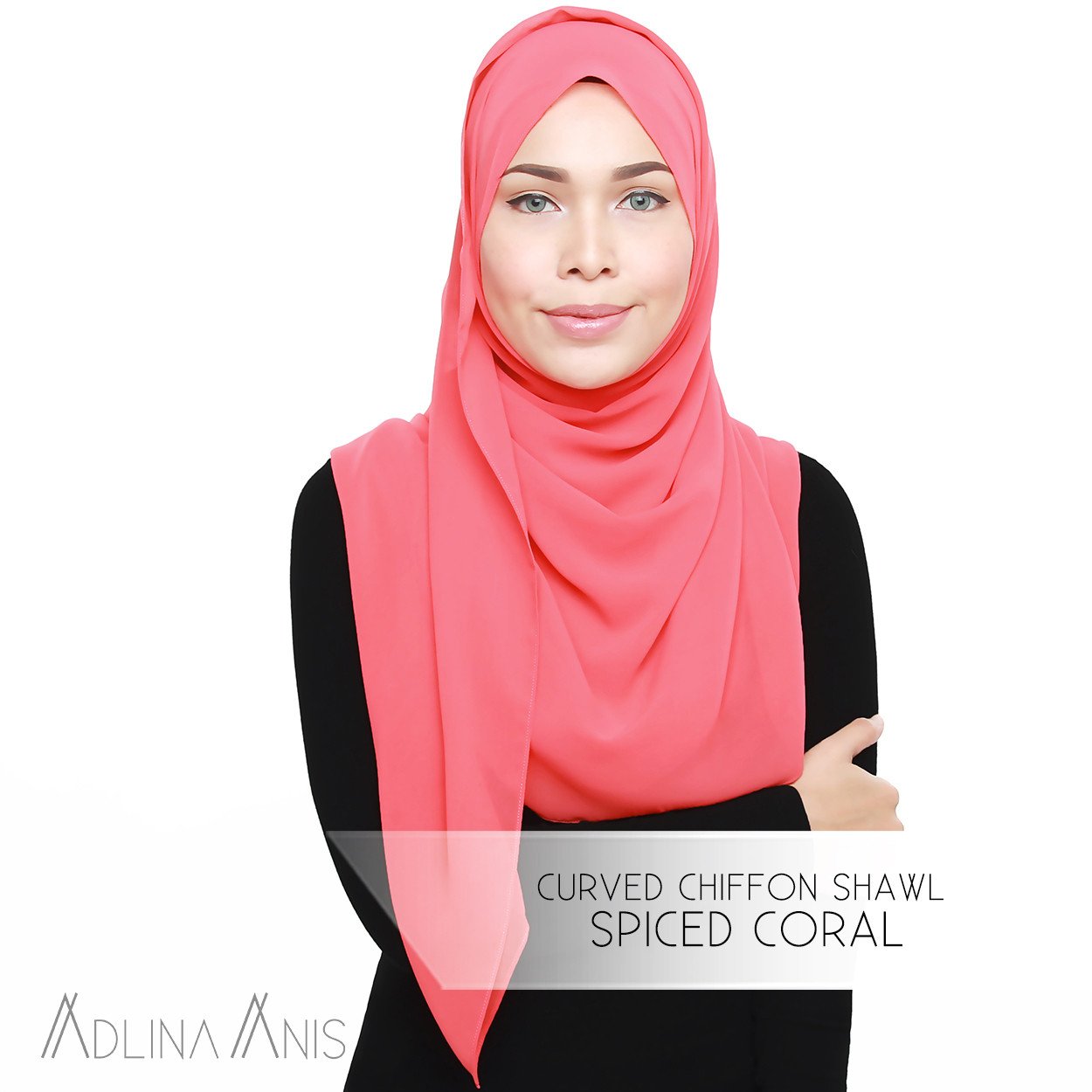 Curved Chiffon Shawl - Spiced Coral - Premium Chiffon - Adlina Anis - Third Culture Boutique