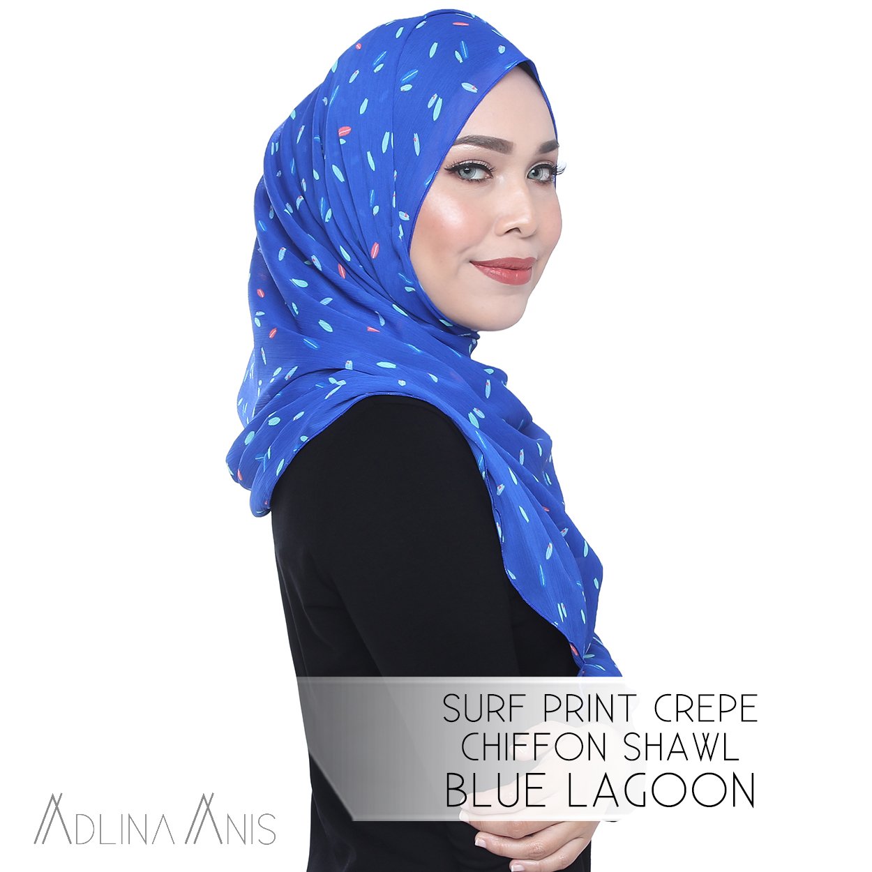 Surf Print Crepe Chiffon Shawl Onesie - Blue Lagoon - Instant Hijabs - Adlina Anis - Third Culture Boutique