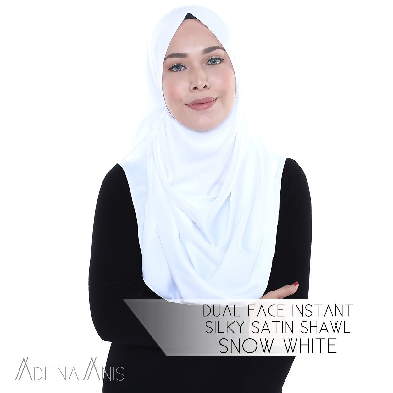 Dual Face Instant Silky Satin Shawl - Snow White - Instant Hijabs - Adlina Anis - Third Culture Boutique