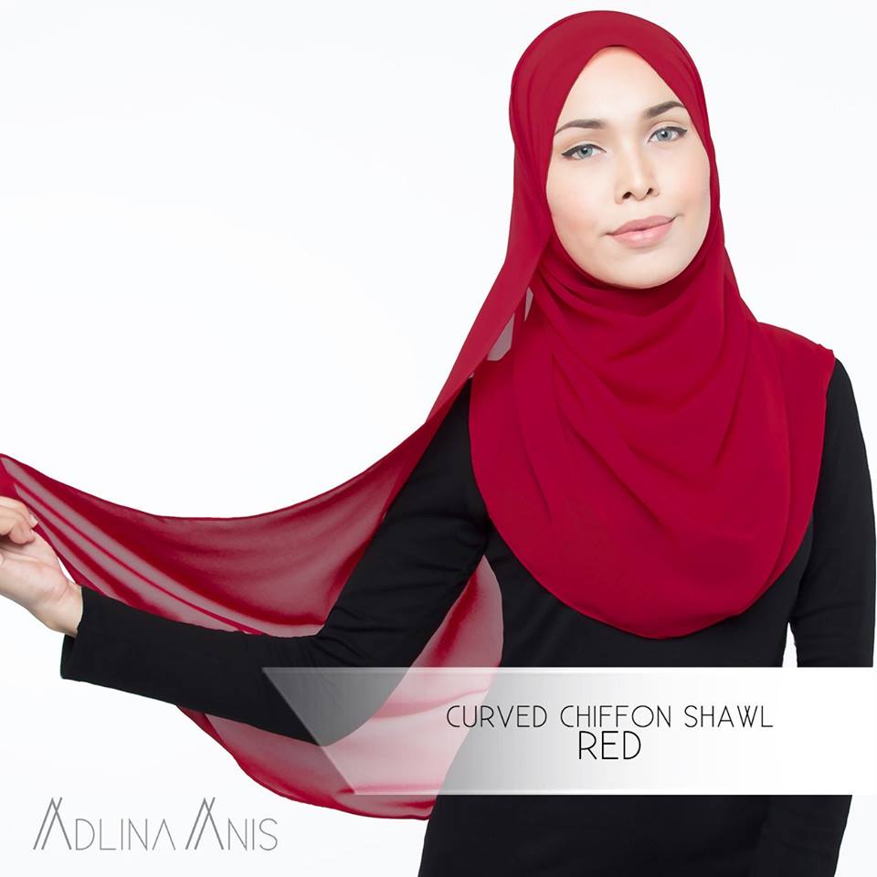 Curved Chiffon Shawl - Red - Premium Chiffon - Adlina Anis - Third Culture Boutique