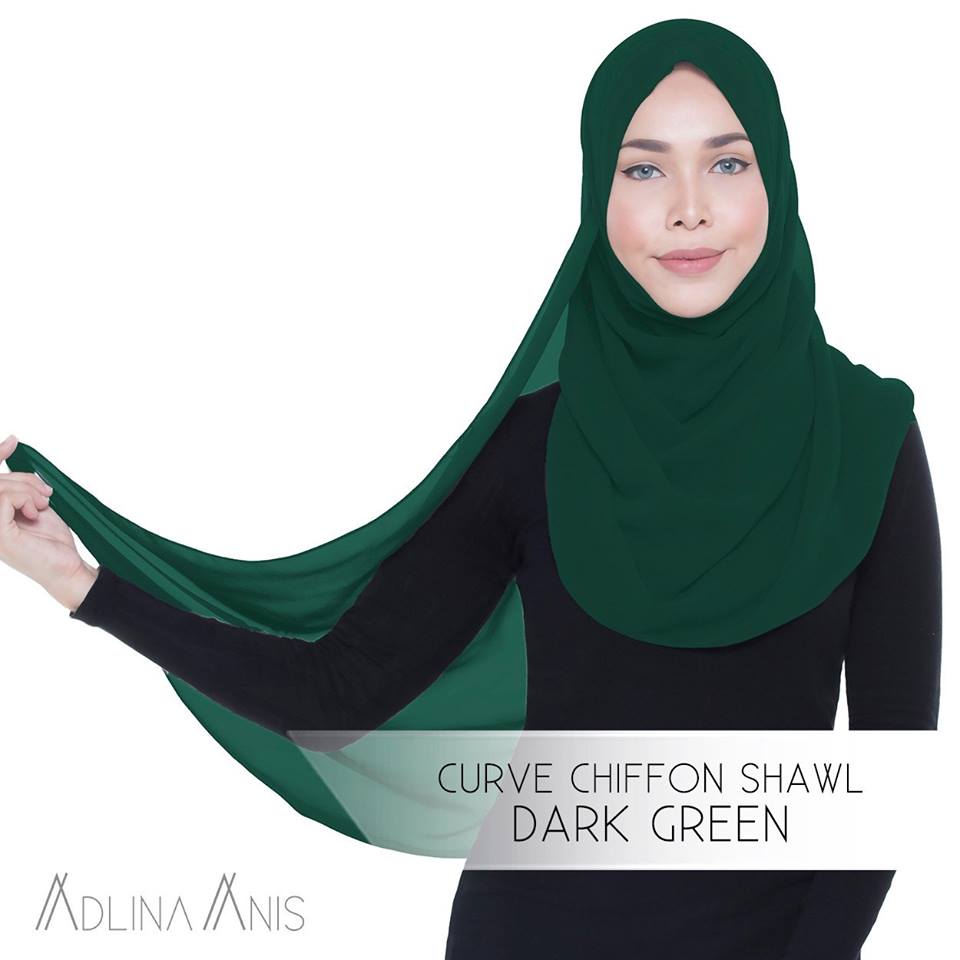 Curved Chiffon Shawl - Dark Green - Premium Chiffon - Adlina Anis - Third Culture Boutique