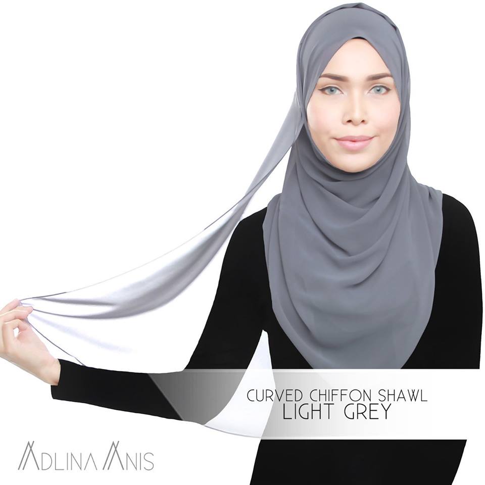 Curved Chiffon Shawl - Light Grey - Premium Chiffon - Adlina Anis - Third Culture Boutique