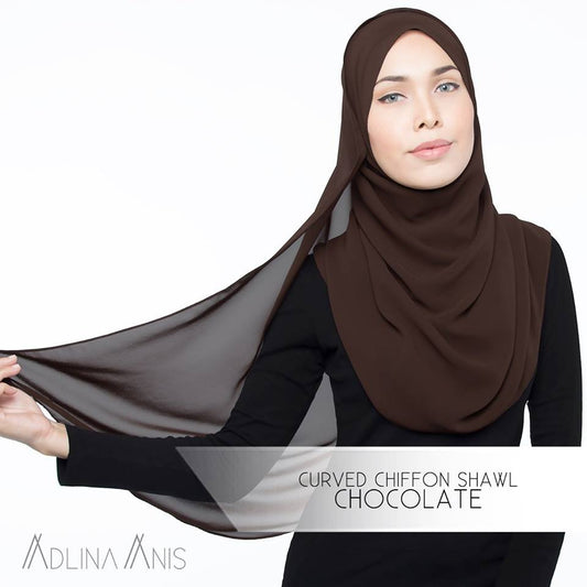 Curved Chiffon Shawl - Chocolate - Premium Chiffon - Adlina Anis - Third Culture Boutique
