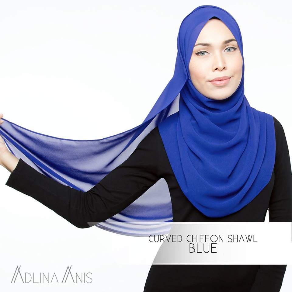 Curved Chiffon Shawl - Blue - Premium Chiffon - Adlina Anis - Third Culture Boutique