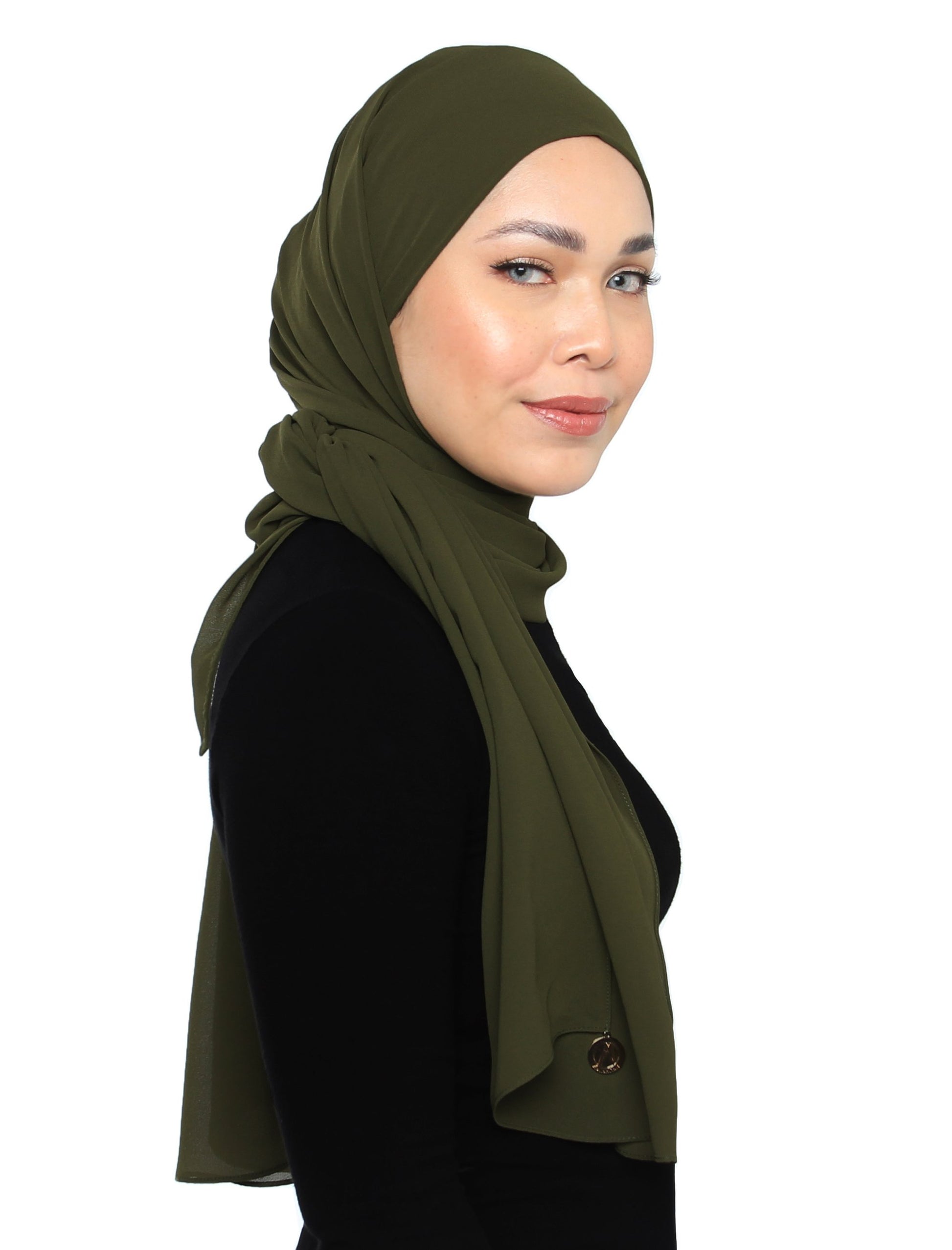 Lux Square Chiffon Shawl - Moss Green - Third Culture Boutique