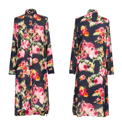 Rhinestone Midi Dress - Midnight Floral - Modest Tops - Niswa Fashion - Third Culture Boutique