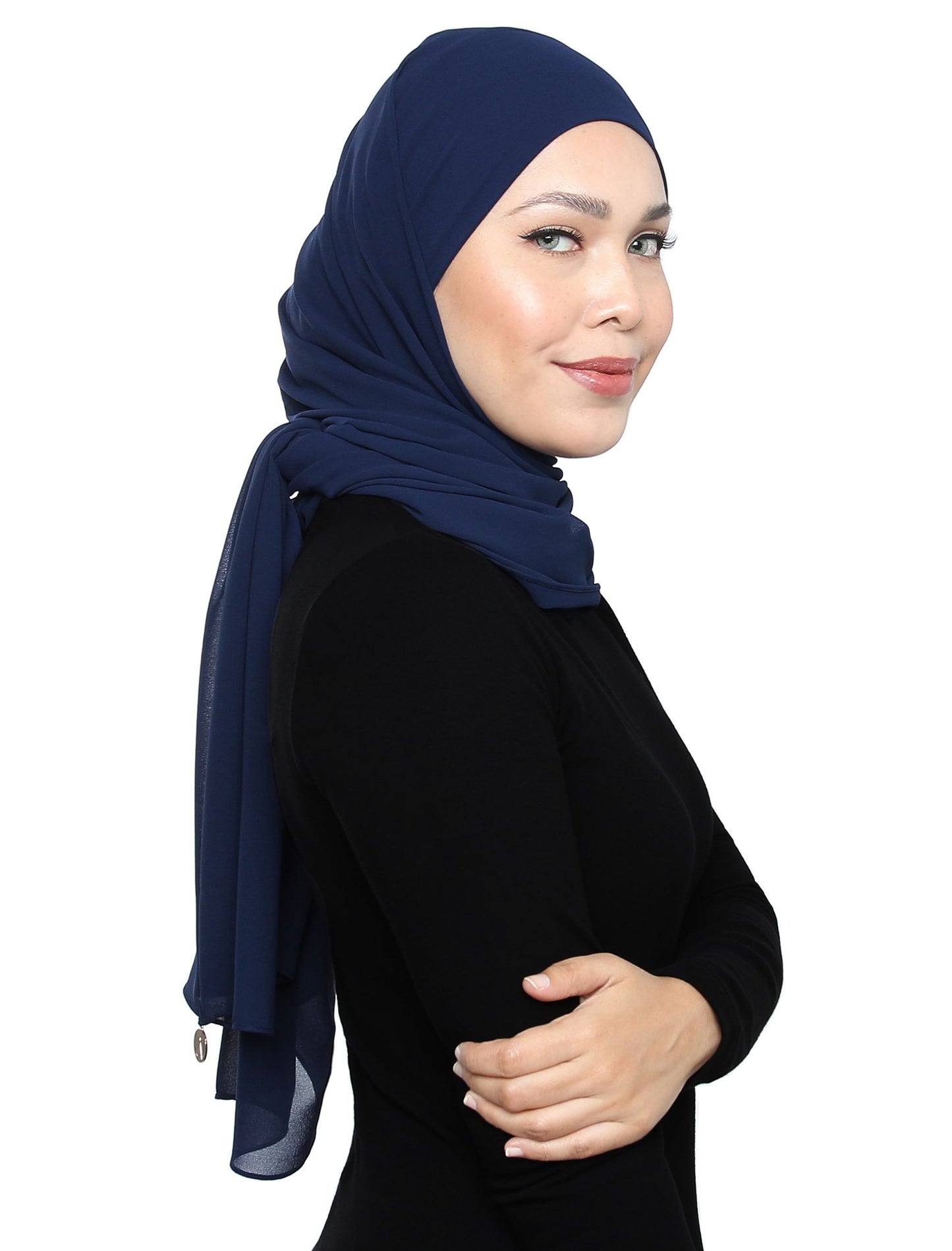 Lux Square Chiffon Shawl - Navy - Third Culture Boutique
