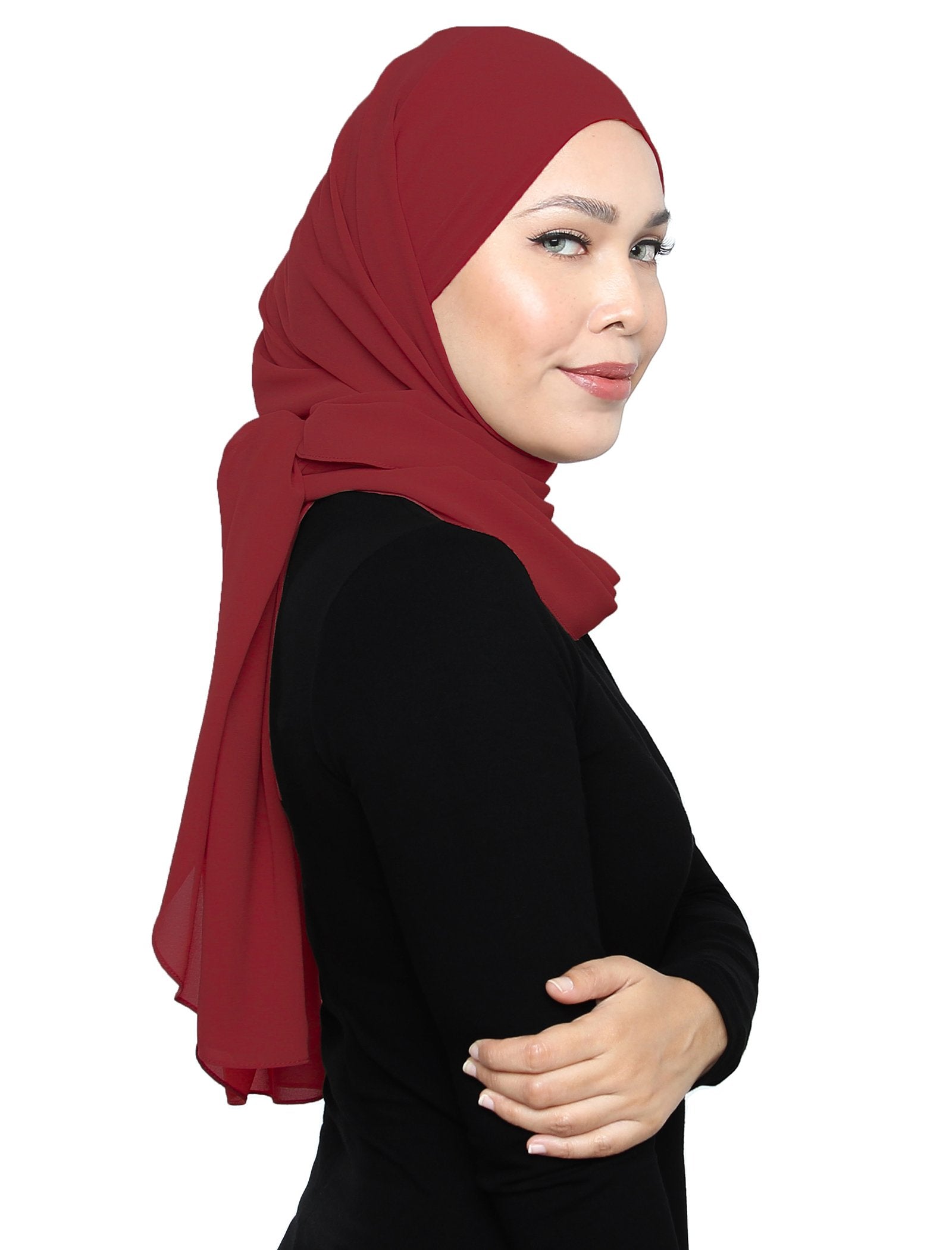 Lux Square Chiffon Shawl - Red - Third Culture Boutique