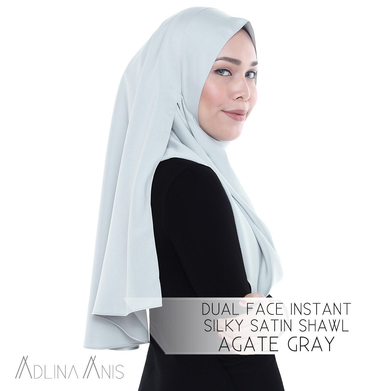 Dual Face Instant Silky Satin Shawl - Agate Grey - Instant Hijabs - Adlina Anis - Third Culture Boutique
