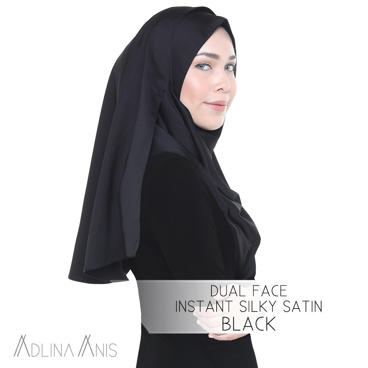 Dual Face Instant Silky Satin Shawl - Black - Instant Hijabs - Adlina Anis - Third Culture Boutique