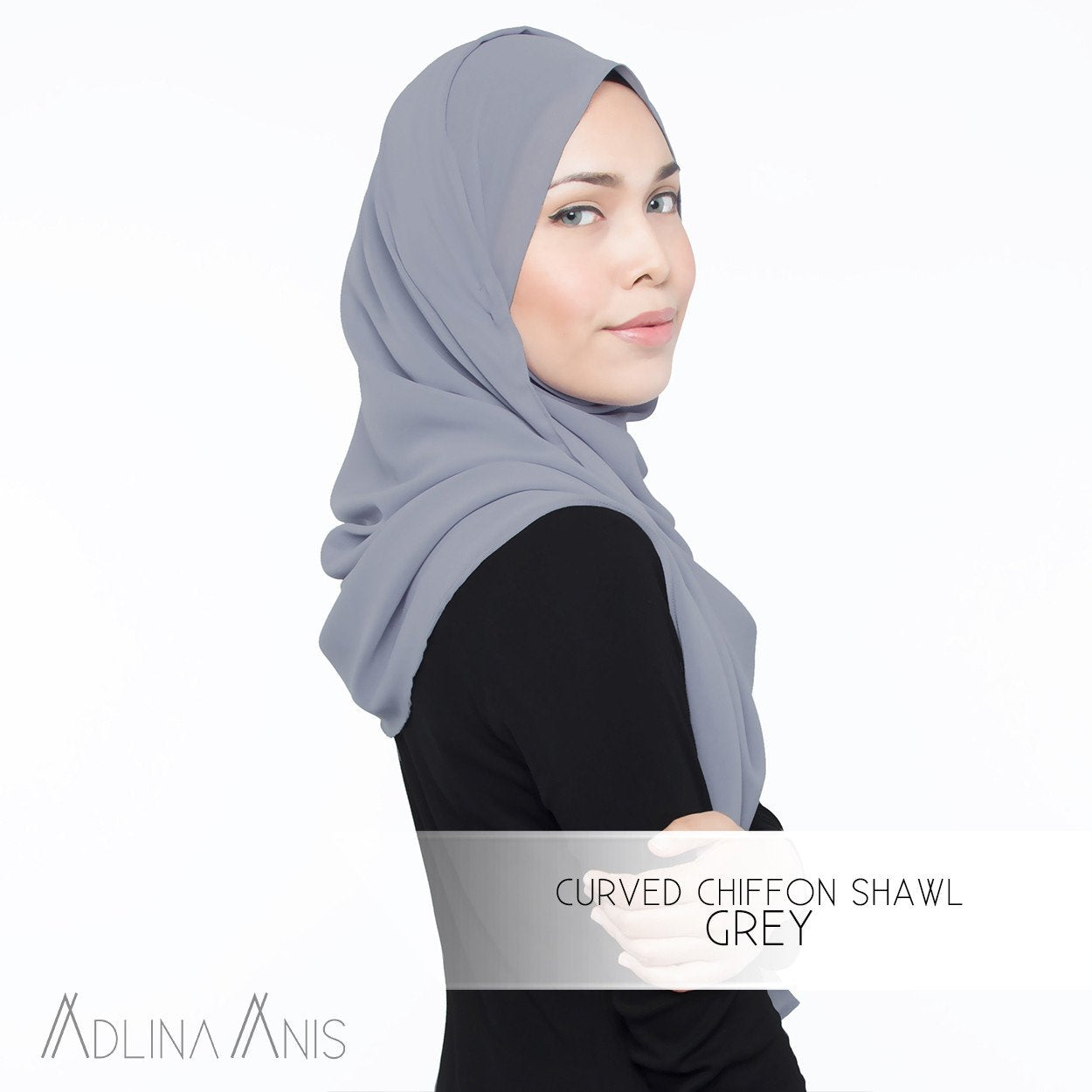 Curved Chiffon Shawl - Grey - Premium Chiffon - Adlina Anis - Third Culture Boutique