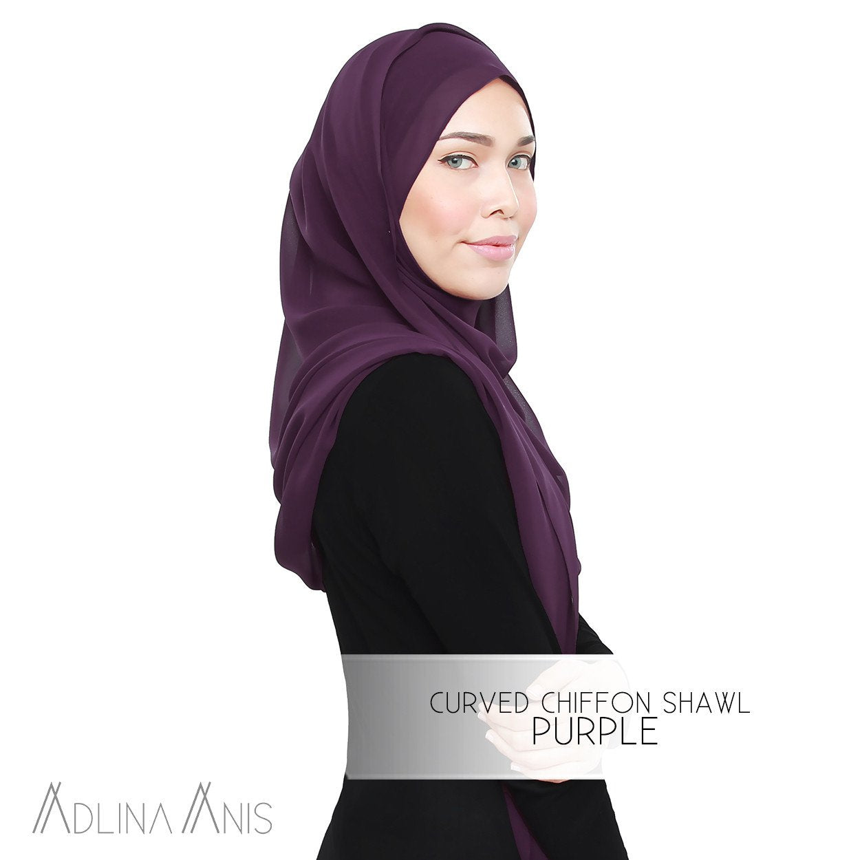 Curved Chiffon Shawl - Purple - Premium Chiffon - Adlina Anis - Third Culture Boutique