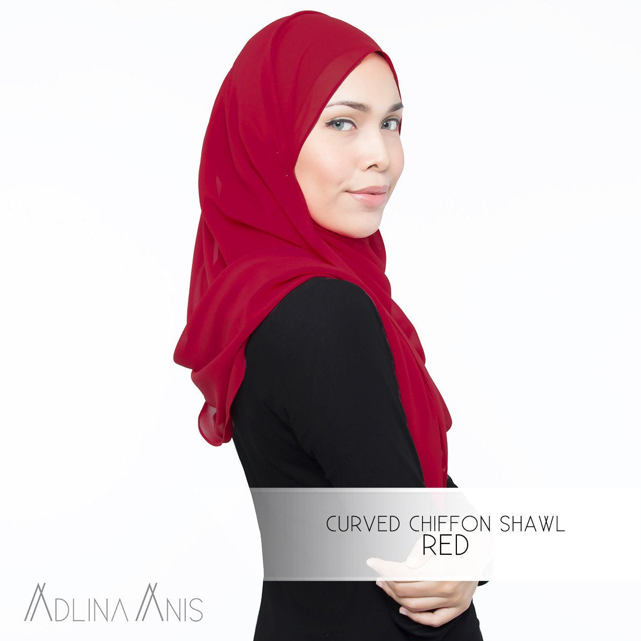 Curved Chiffon Shawl - Red - Premium Chiffon - Adlina Anis - Third Culture Boutique