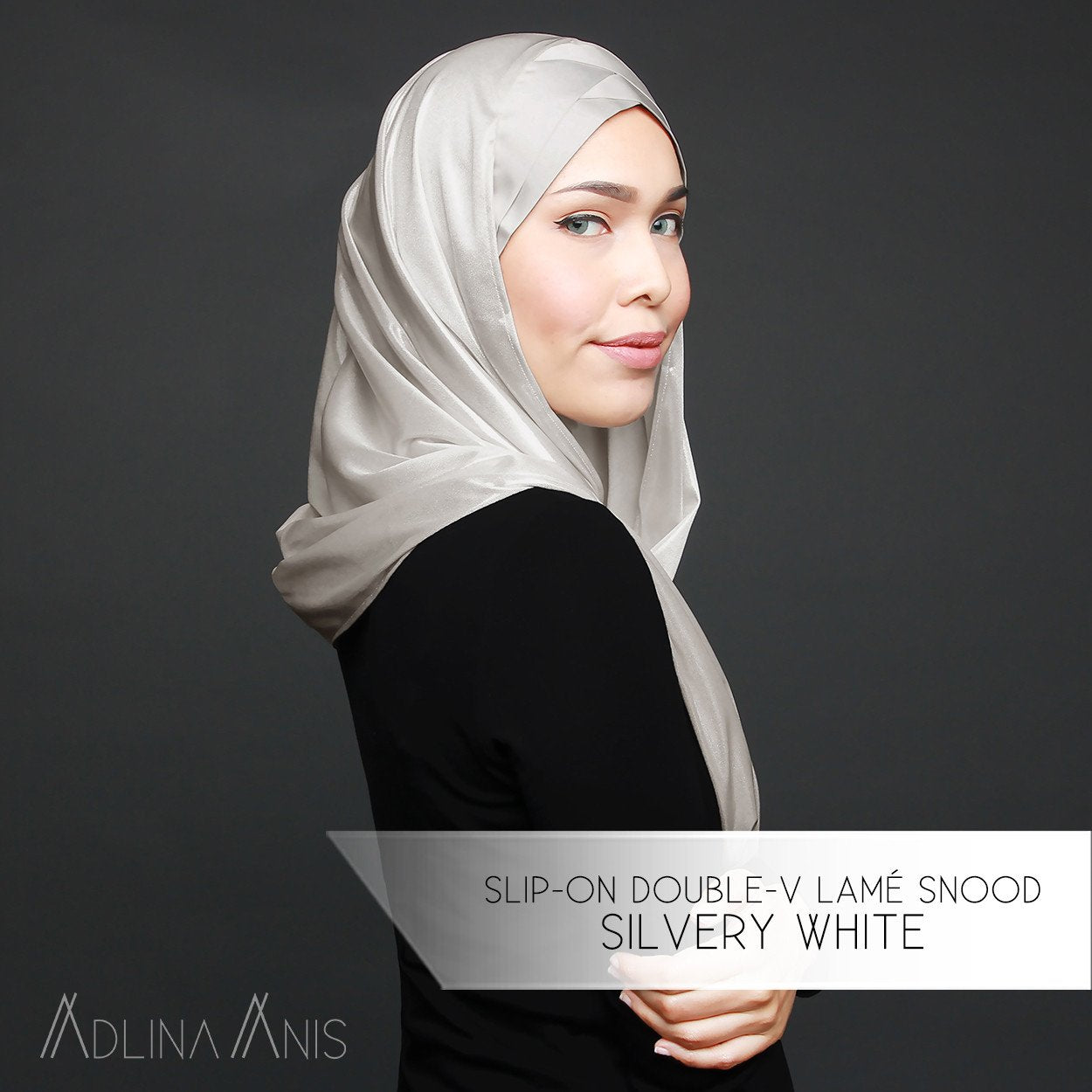 Slip-on Double-V Lamé Snood - Silvery White - Instant Hijabs - Adlina Anis - Third Culture Boutique
