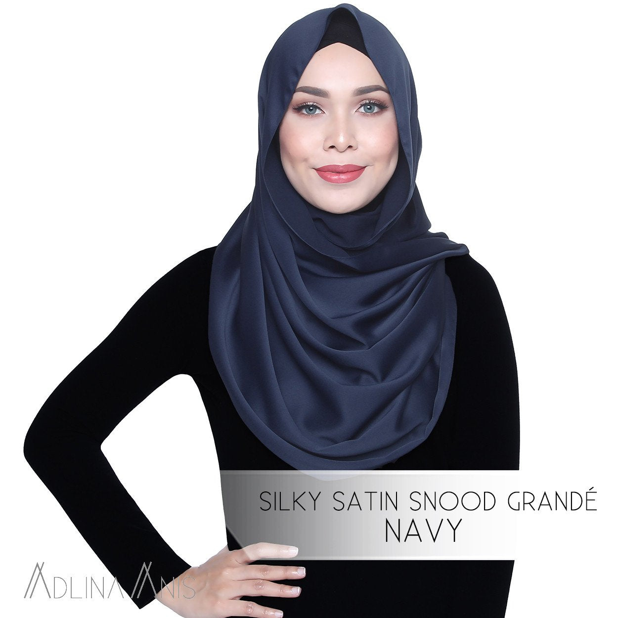Silky Satin Snood Grande - Navy - Snoods Grande - Adlina Anis - Third Culture Boutique
