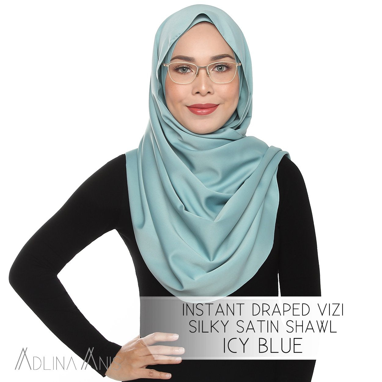 Instant Draped VIZI Silky Satin Shawl - Icy Blue - vizi - Adlina Anis - Third Culture Boutique